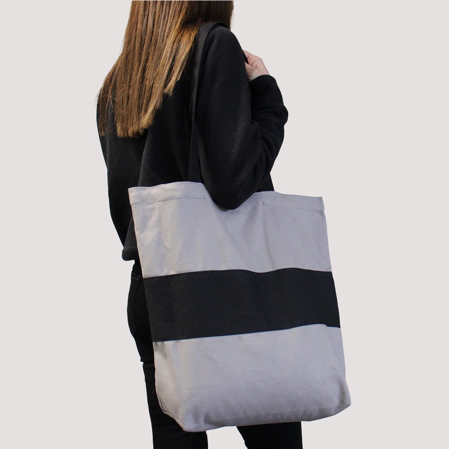 Sacs en coton bicolores - 38 x 42 x 12 cm - Gris et noir - 280 g