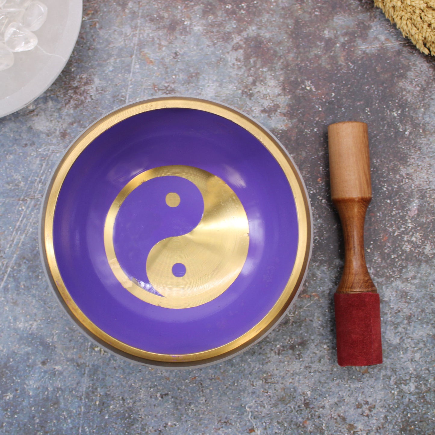 Grand ensemble de bols chantants tibétains - Yin et Yang - Blanc/Violet 14 cm