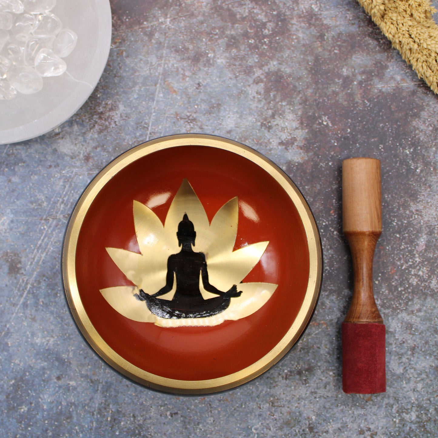 Grand ensemble de bols chantants tibétains - Bouddha - Noir/Orange 14 cm