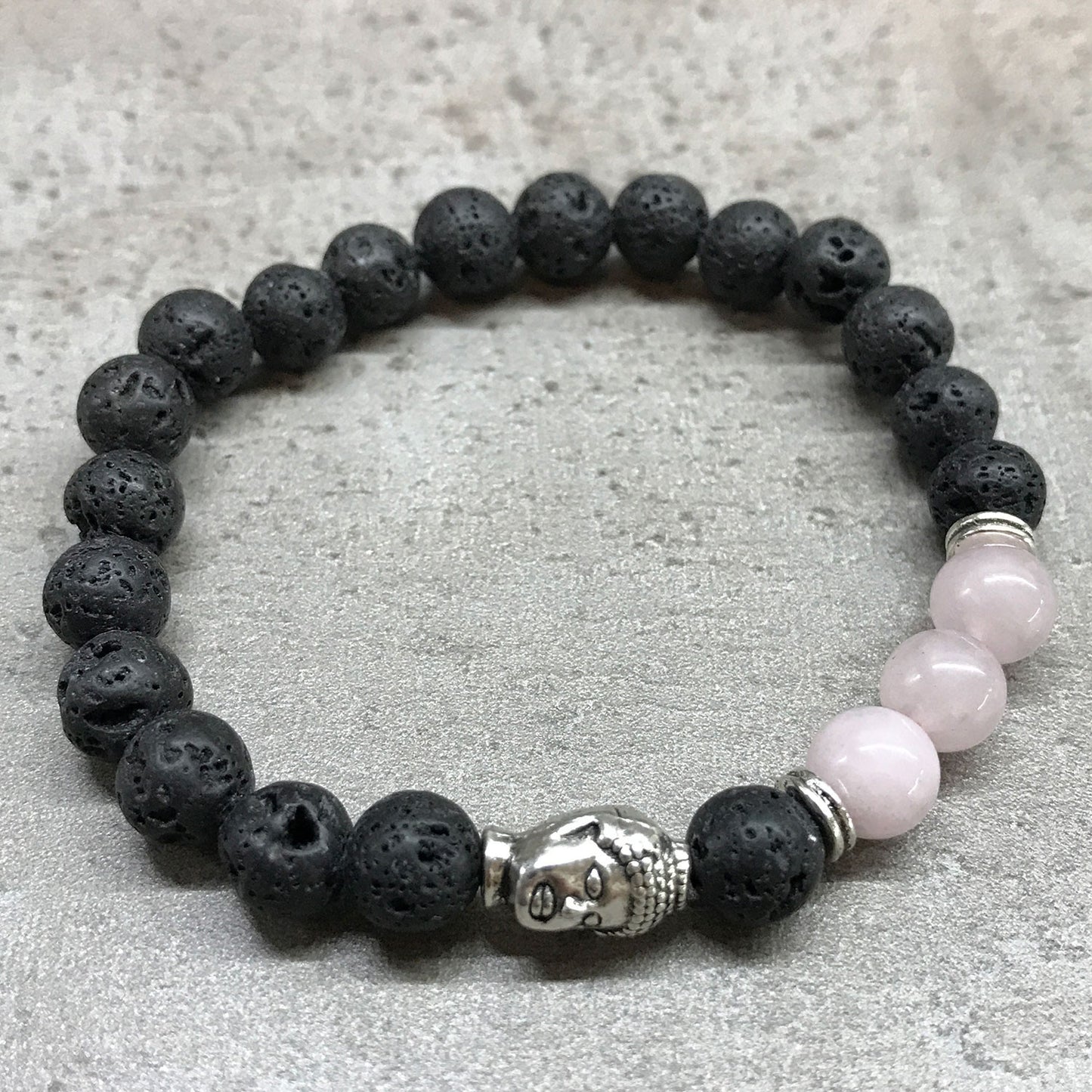 Lavastein Armband - Buddha - Rosenquarz