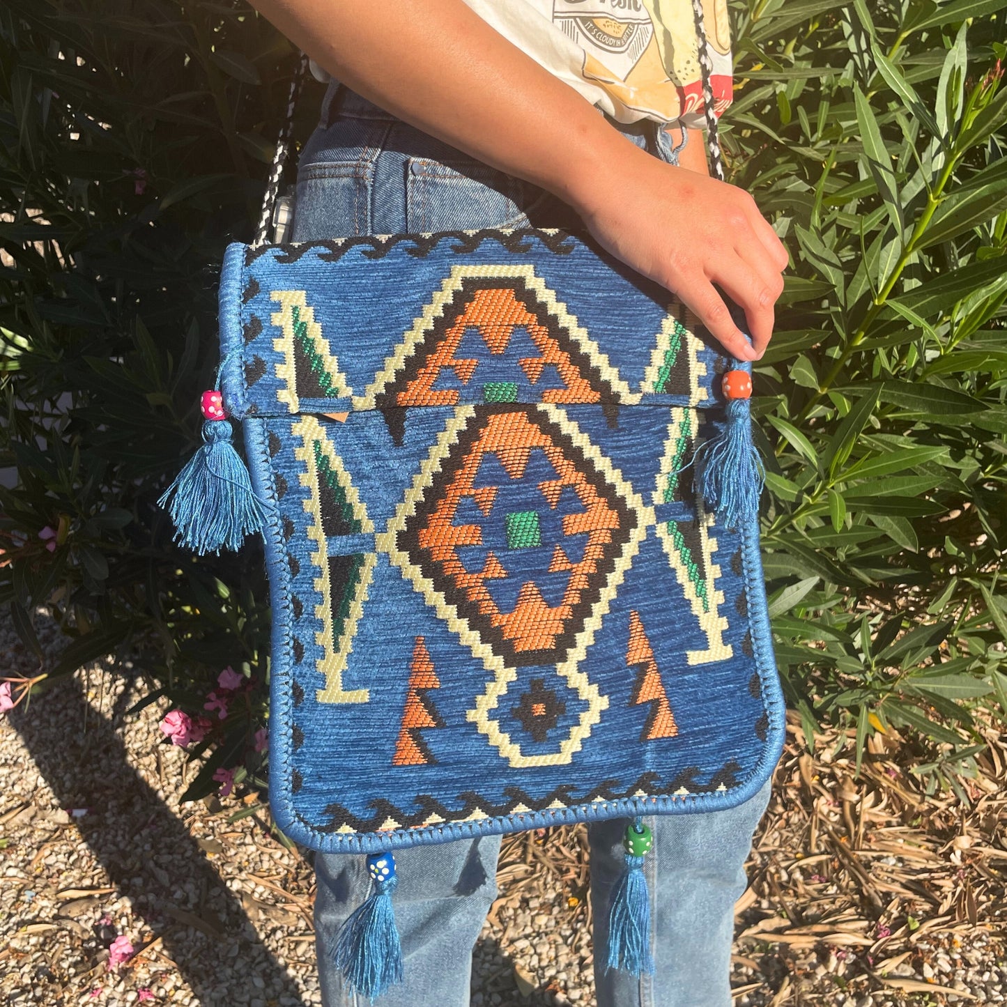 Sac à bandoulière Kilim Festival bleu ciel