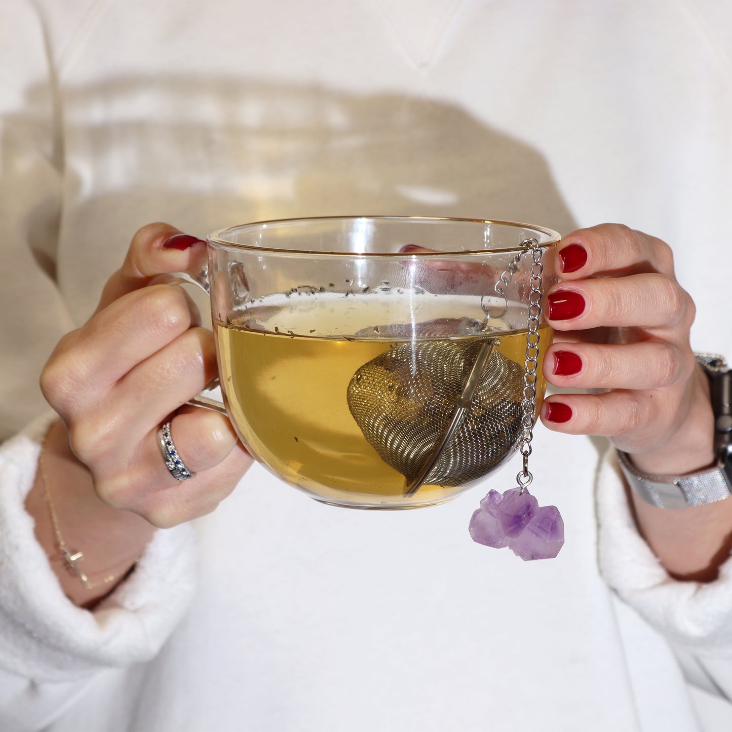 Colador de té de piedras preciosas de cristal crudo - Racimo de amatista
