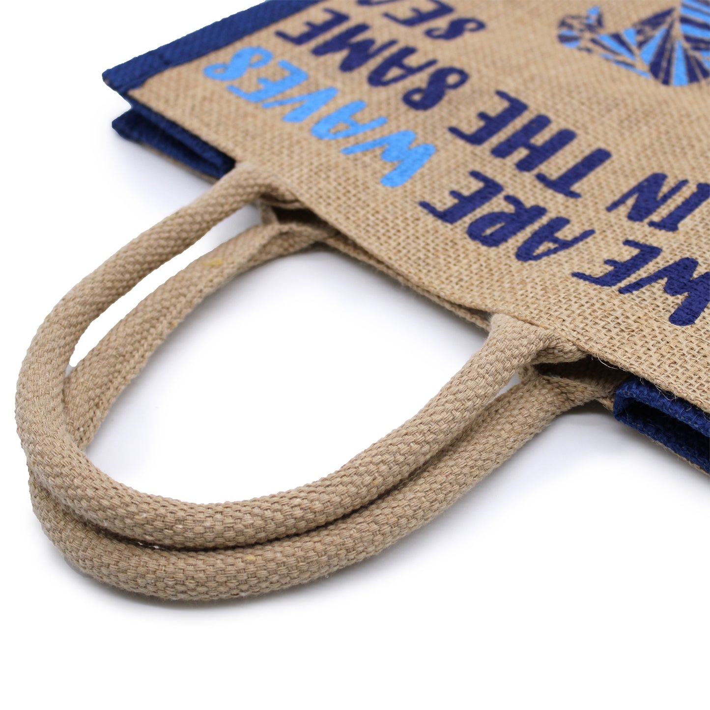 Sac en jute imprimé - We are waves - Gris, Bleu et Naturel