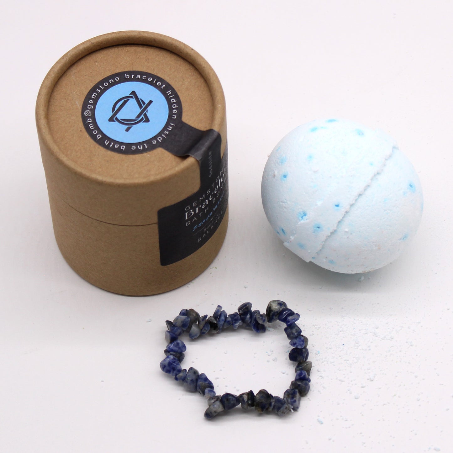 Bracelet en pierres précieuses sodalite et bombe de bain