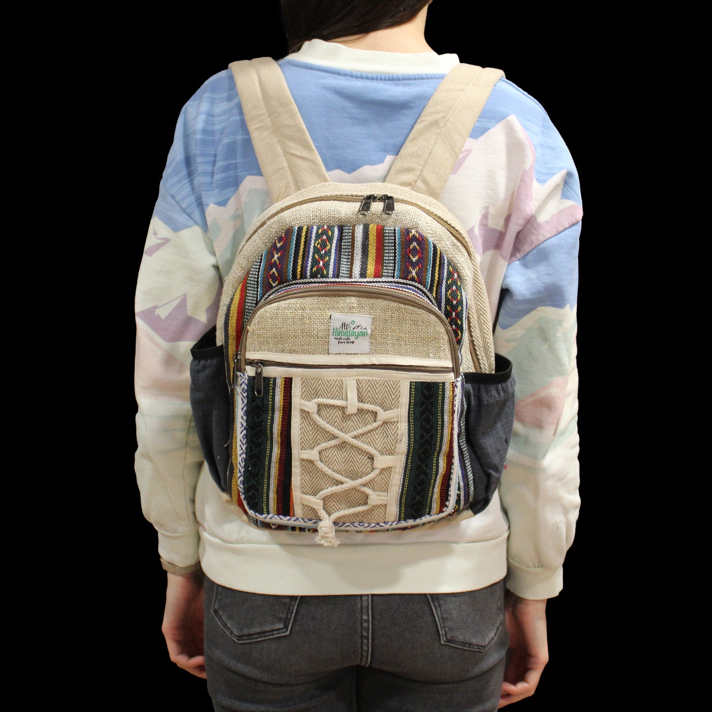 Petit sac à dos en chanvre - Style corde avec poches