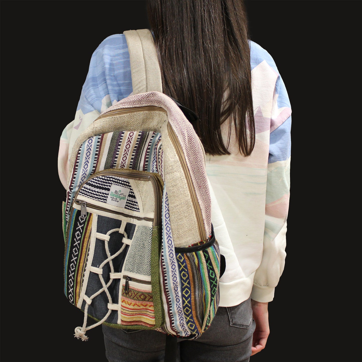 Grand sac à dos en chanvre - Style corde avec poches
