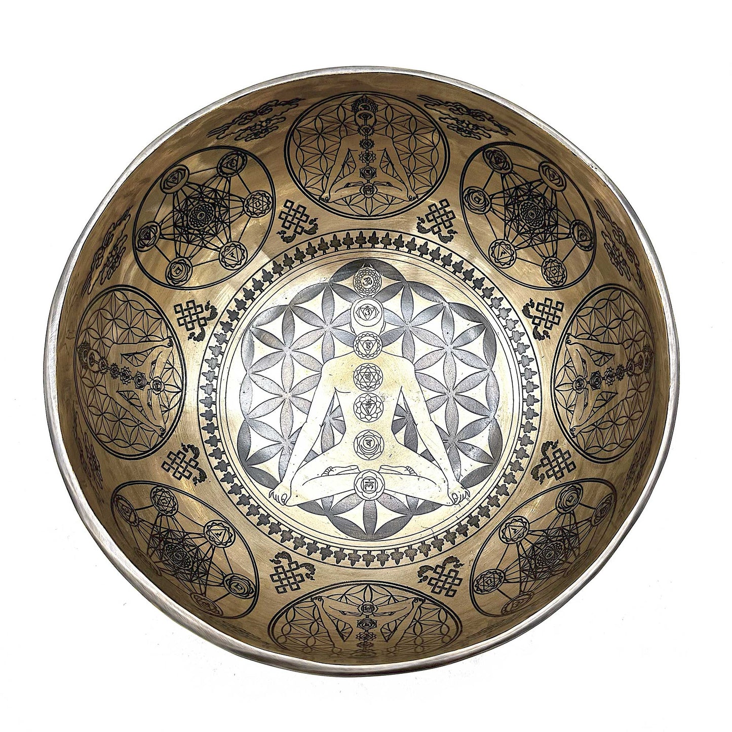 Bol chantant tibétain gravé pour la guérison - 16 cm - 7 chakras
