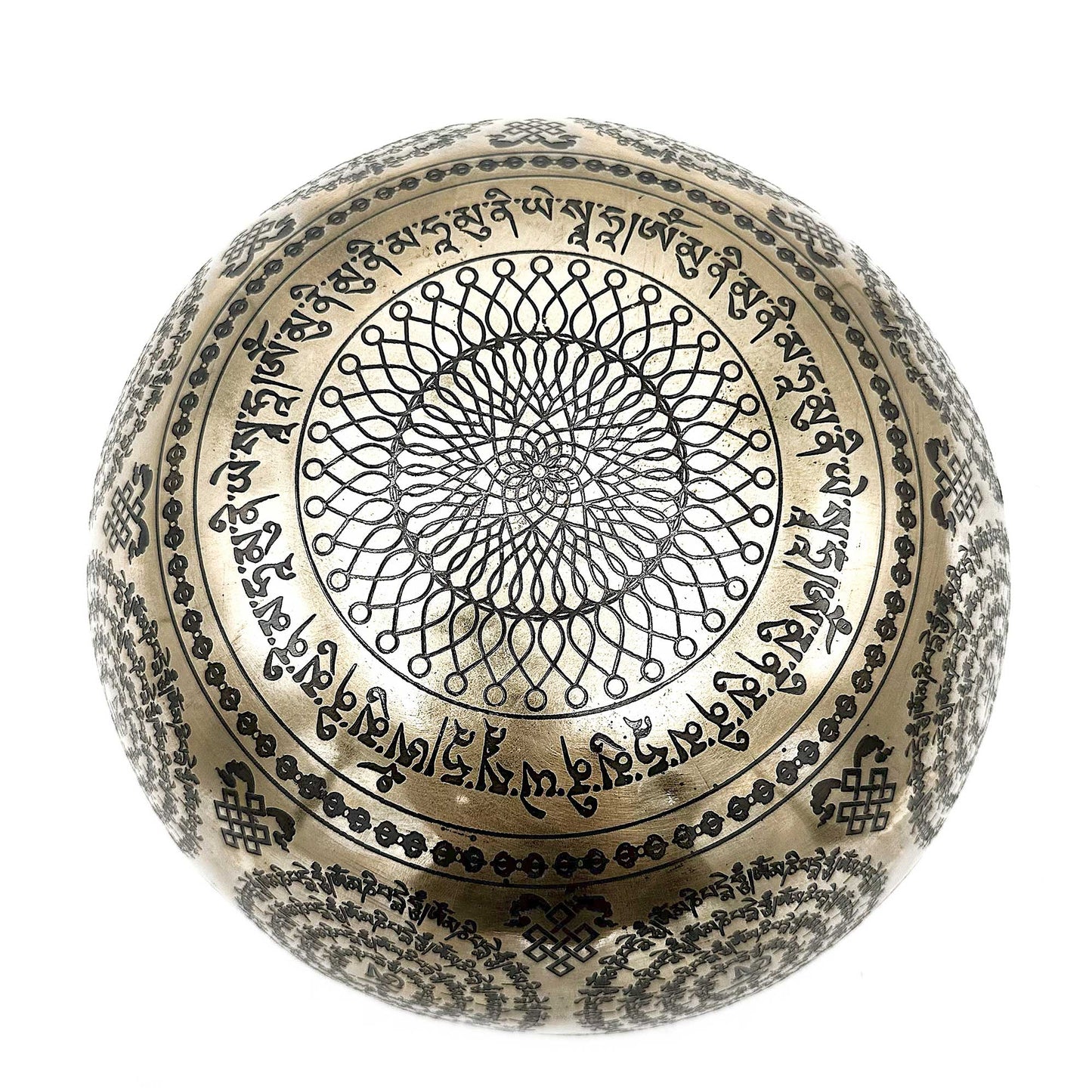 Bol chantant tibétain gravé de guérison - 21 cm - Om et Bouddha