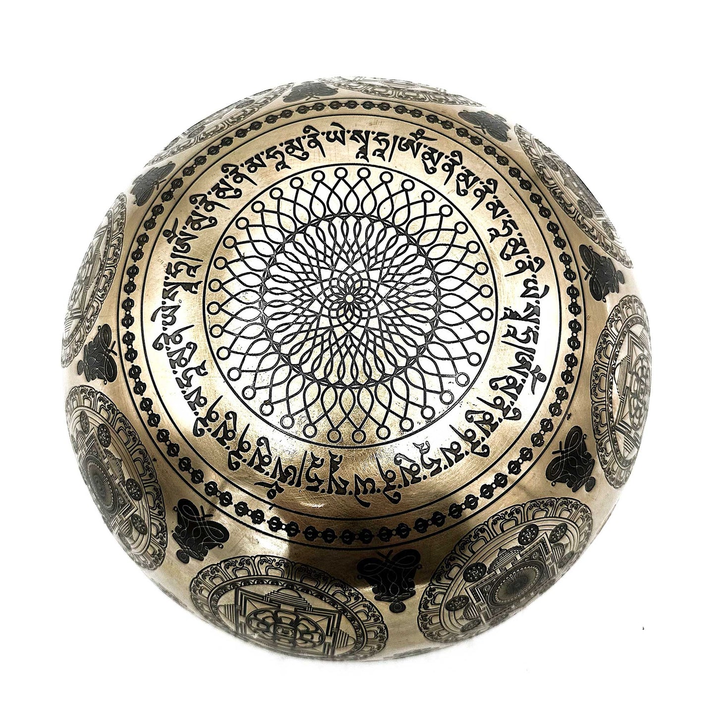 Bol chantant tibétain gravé - 21 cm - 7 chakras et fleur de vie