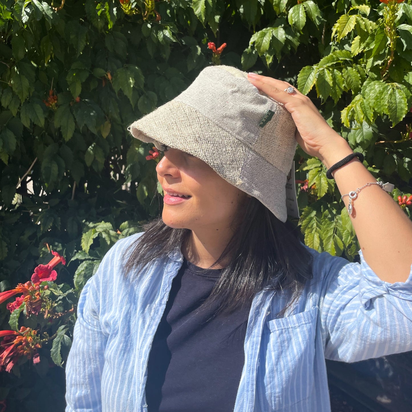 Chapeau de festival bohème en chanvre et coton avec patchs - Naturel