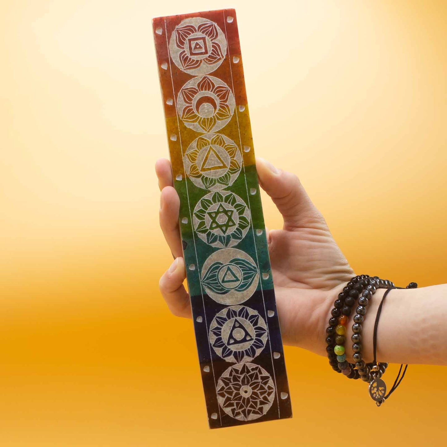 Porte-encens en stéatite Sept Chakras - 26x5cm