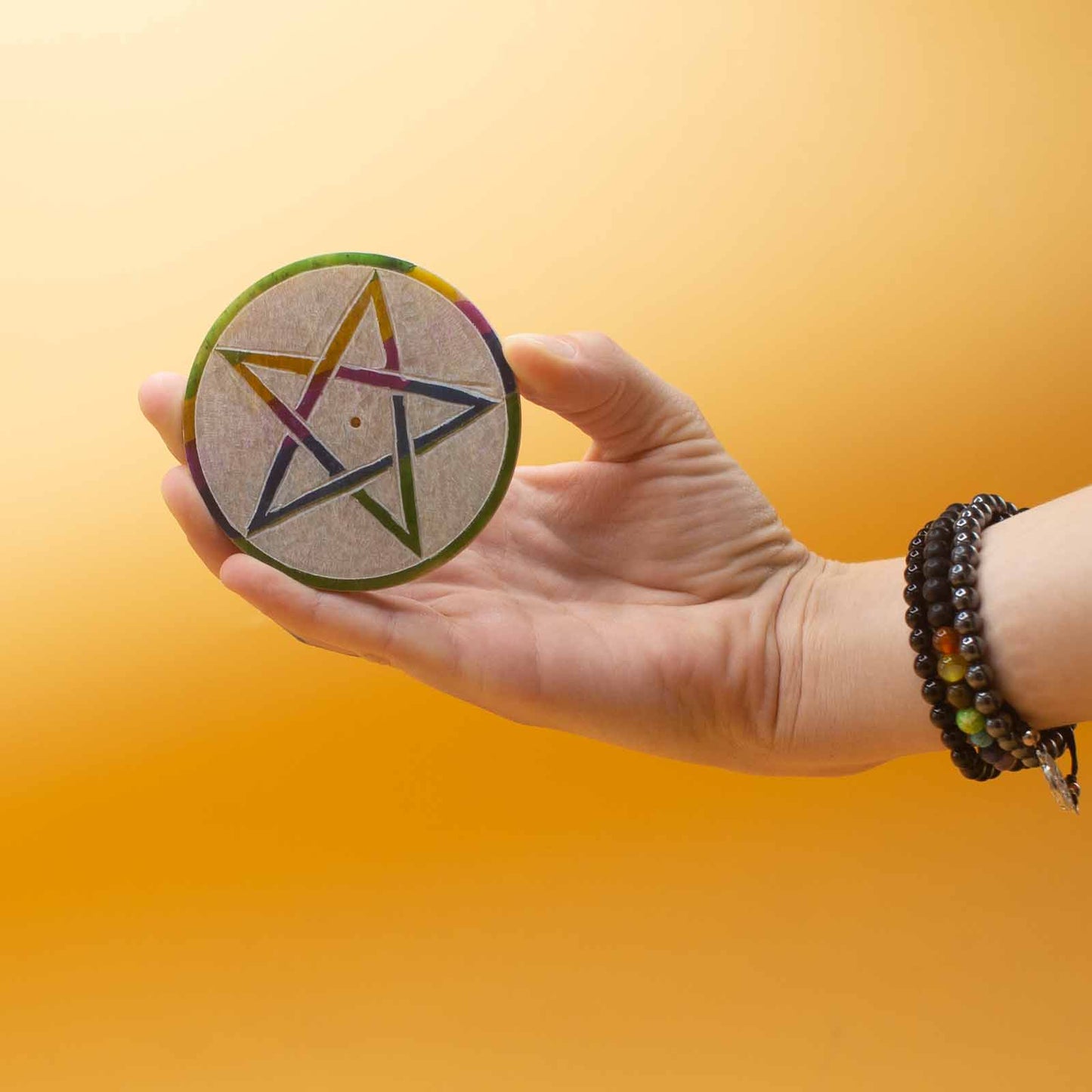 Porte-encens en forme de disque en stéatite 8 cm - Pentagone
