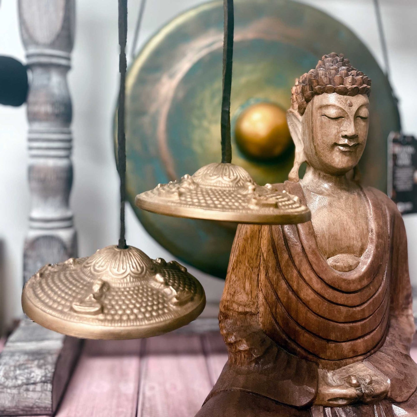 Tingsha tibétain - Cinq Bouddhas - environ 9,5 cm