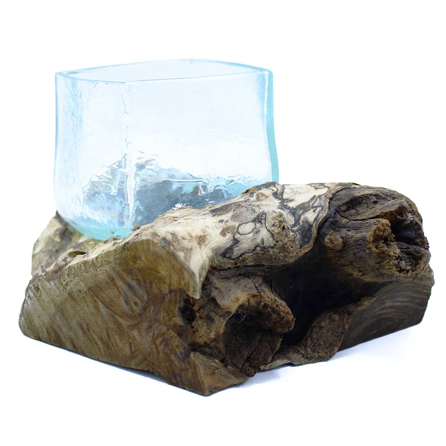 Cuve en verre fondu craquelé sur bois