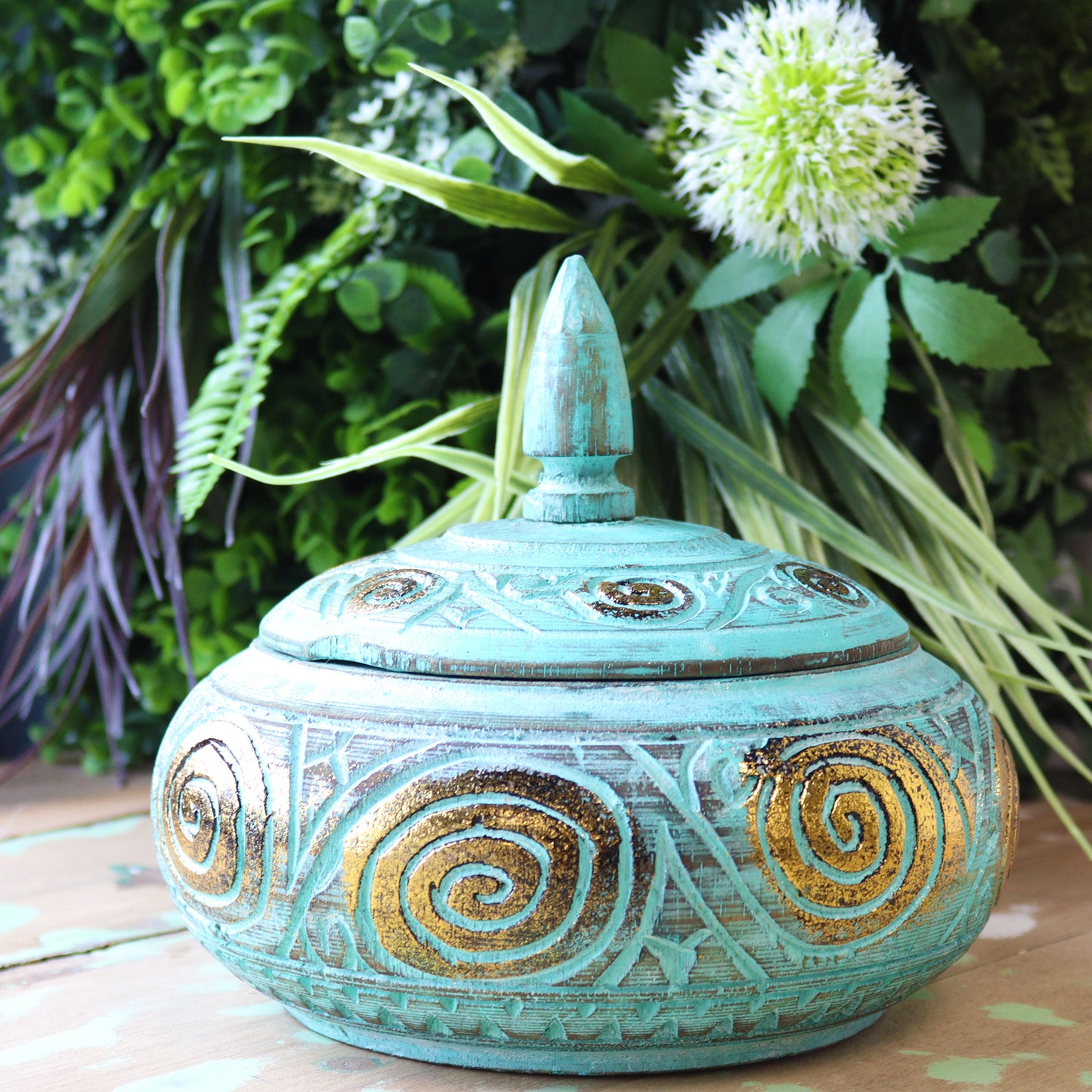 Bonbonnière trapue turquoise