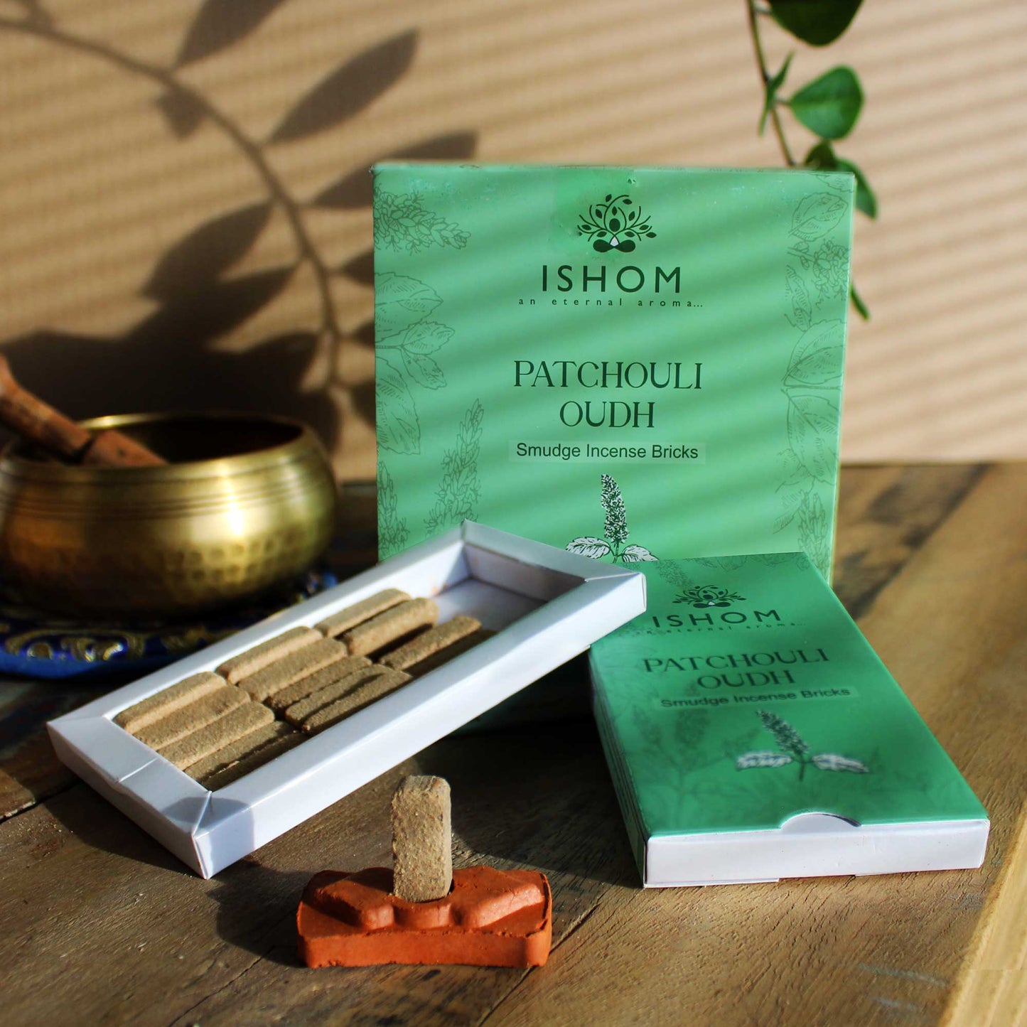 Lot de 15 briques d'encens naturel et brûleur - Bois de patchouli