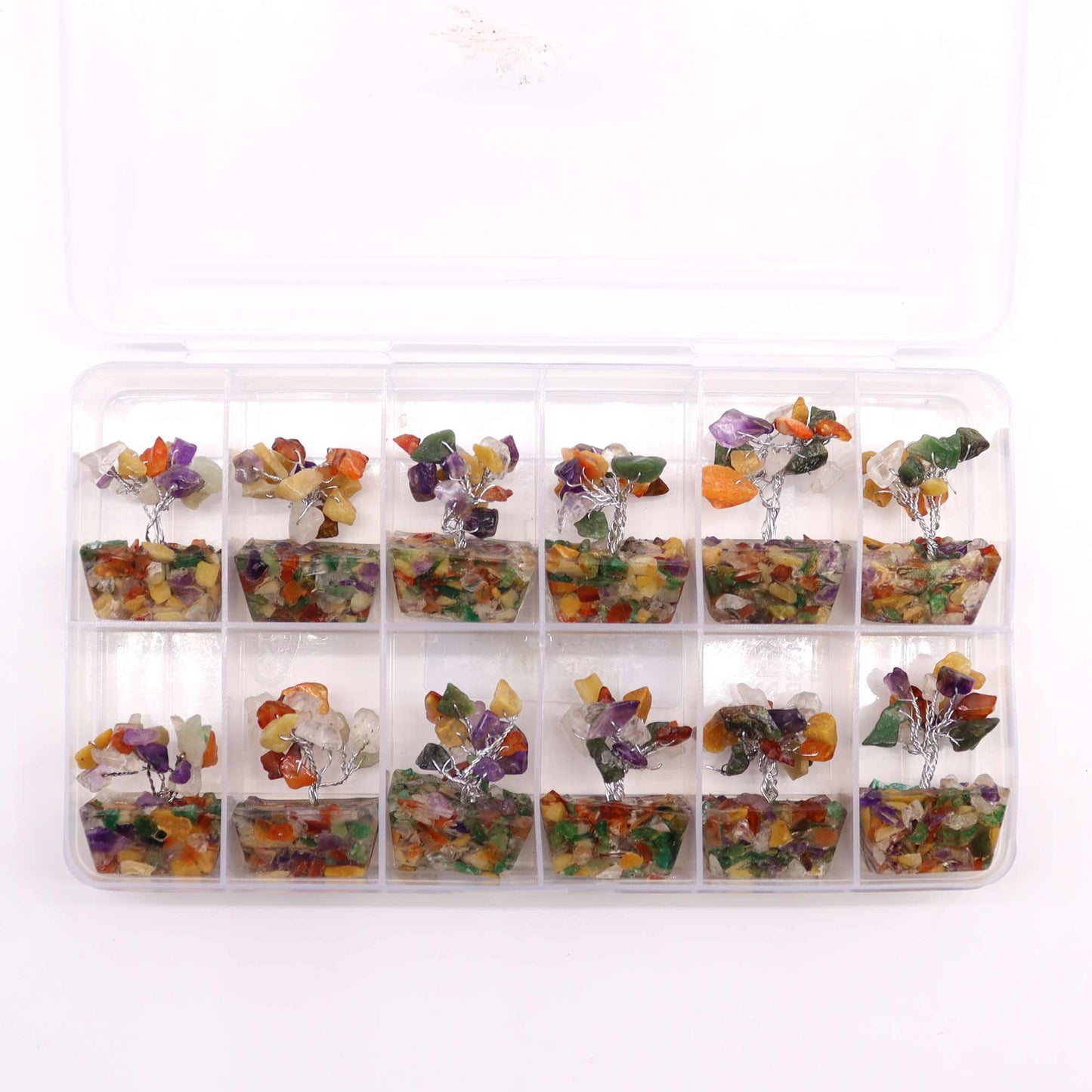 Mini arbre à pierres précieuses sur base en orgonite – Multi-pierres (15 pierres)