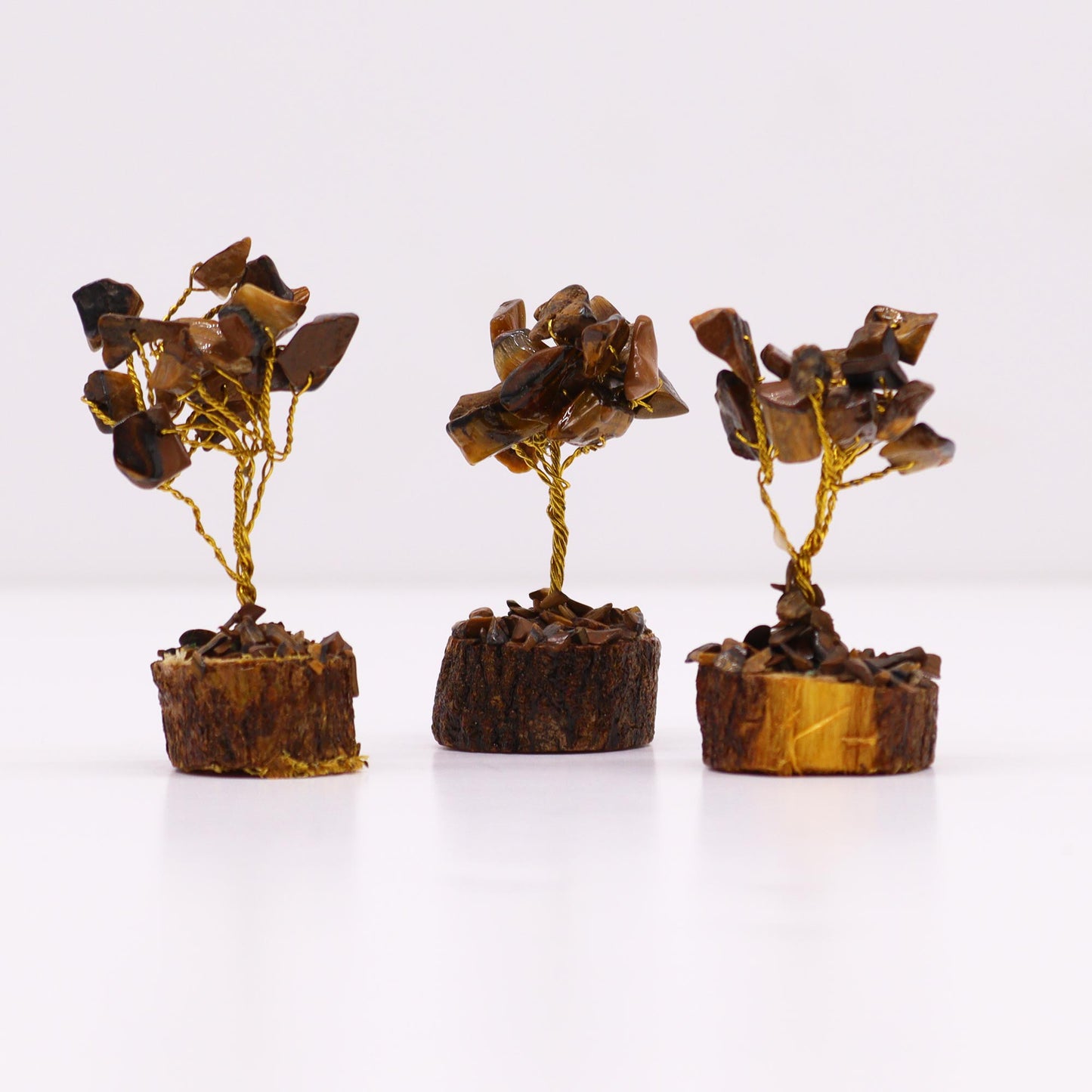 Mini arbre à pierres précieuses sur socle en bois - Oeil de tigre (15 pierres)