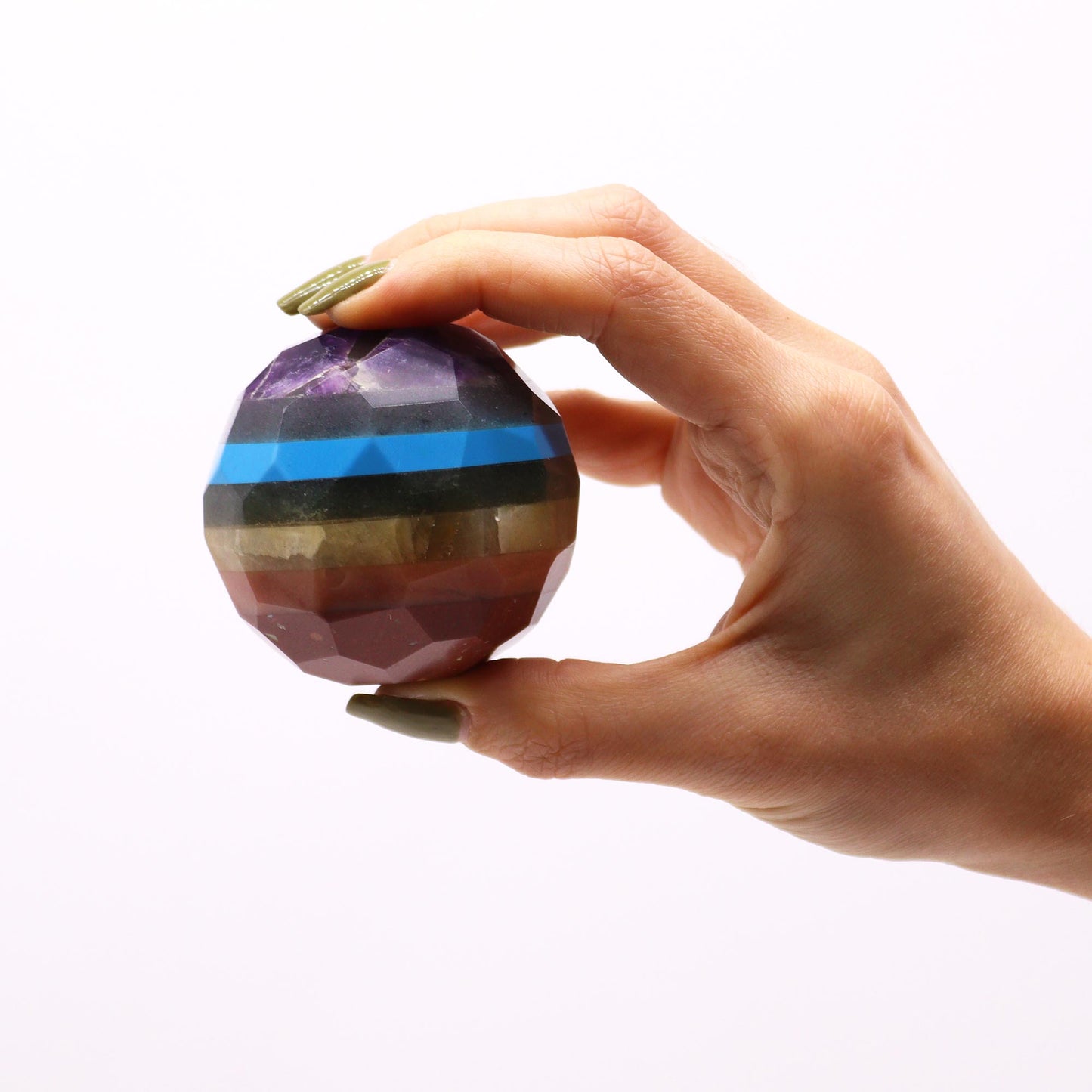 Boule de guérison en pierres précieuses et support - Sept chakras