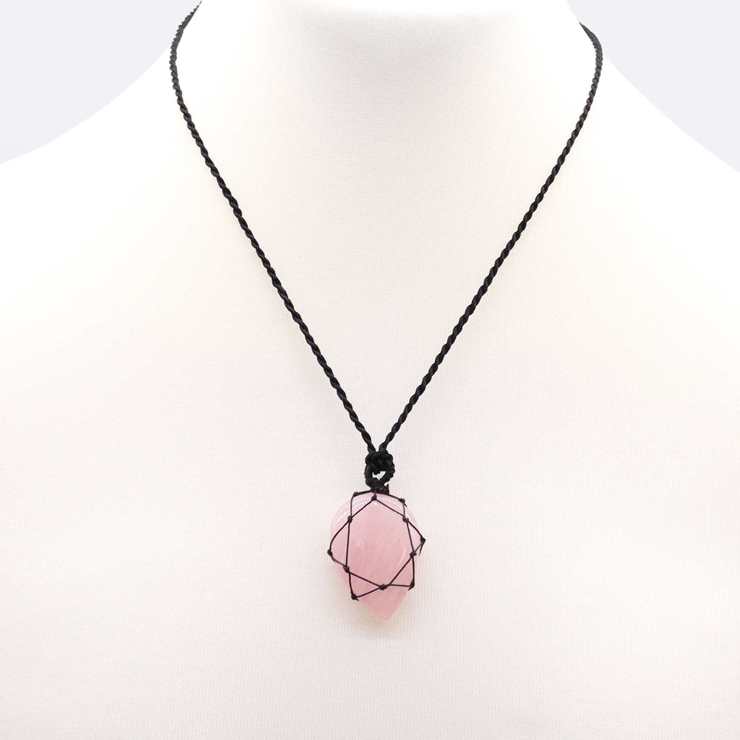 Pendentif en forme de larme entrelacé de pierres précieuses - Quartz rose