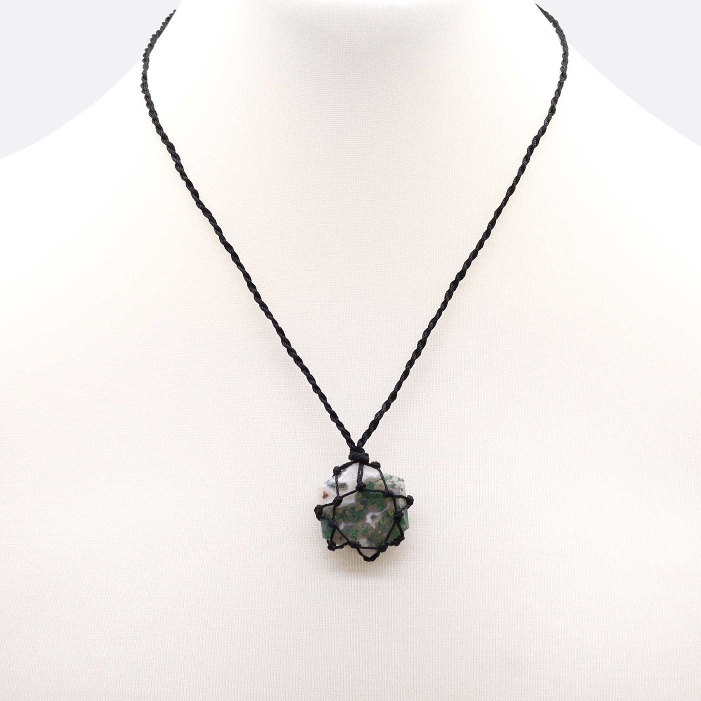 Pendentif hexagonal en pierres précieuses entrelacées - Agate mousse