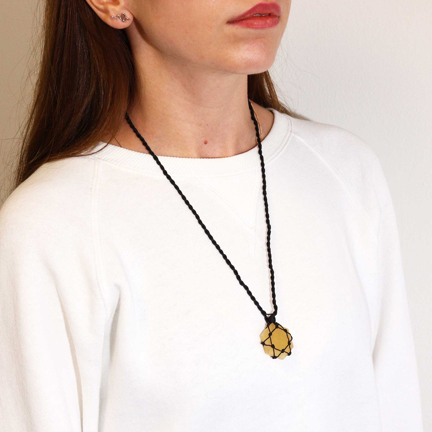 Pendentif hexagonal en pierres précieuses entrelacées - Quartz jaune