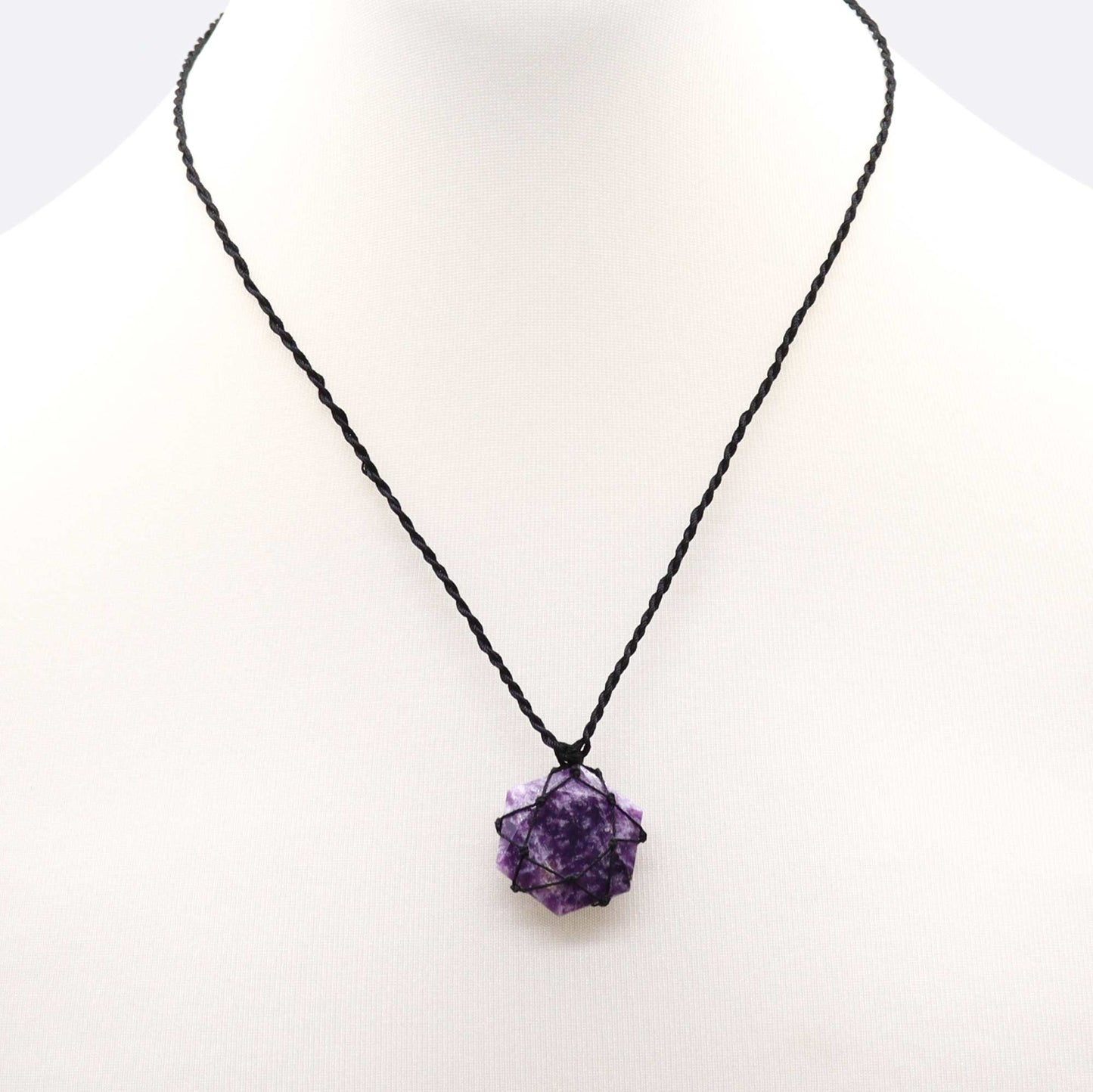 Pendentif hexagonal en pierres précieuses entrelacées - Lépidolite