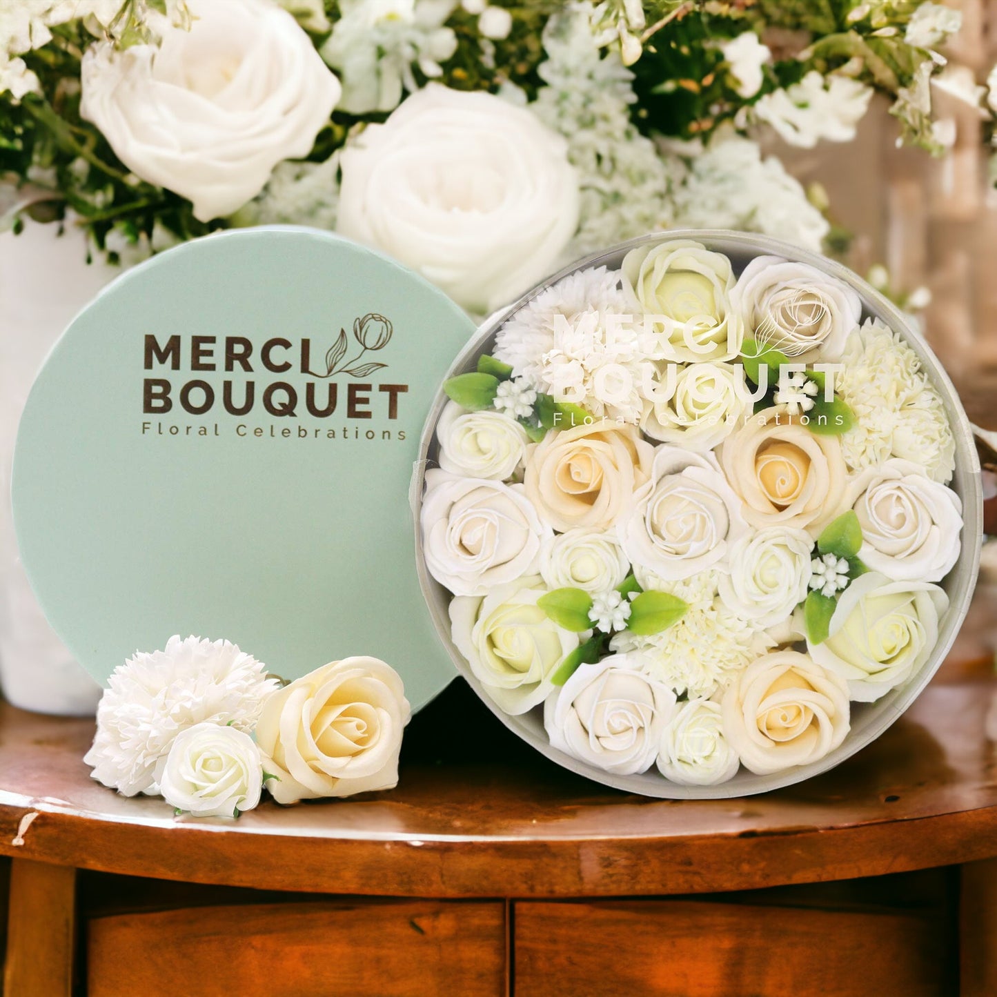 Boîte ronde - Bénédictions de mariage - Blanc et ivoire
