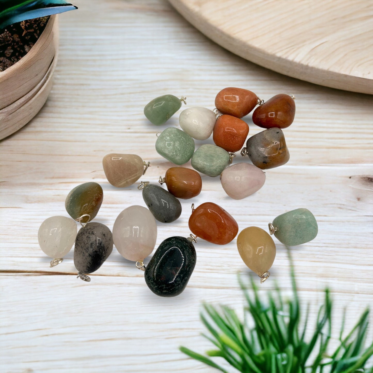 20 x 20x Colgantes Mixtos de Cristal Plateado y Piedras Talladas