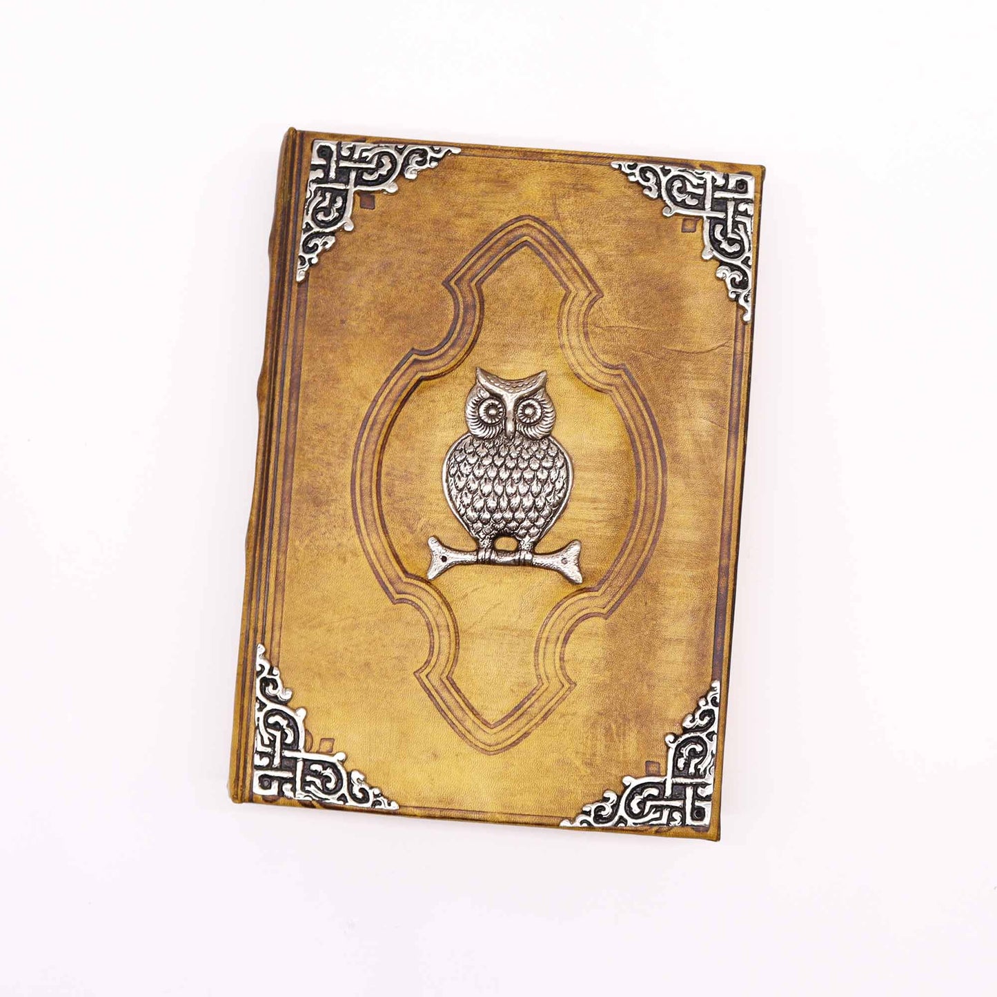 Livre brun clair - Décoration hibou en zinc avec bords de couverture