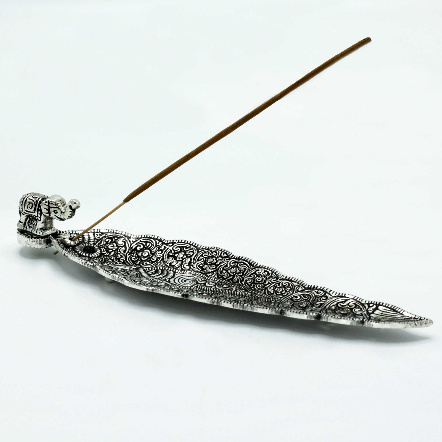 Langer Räucherstäbchenhalter Elefant Poliertes Aluminium 20cm