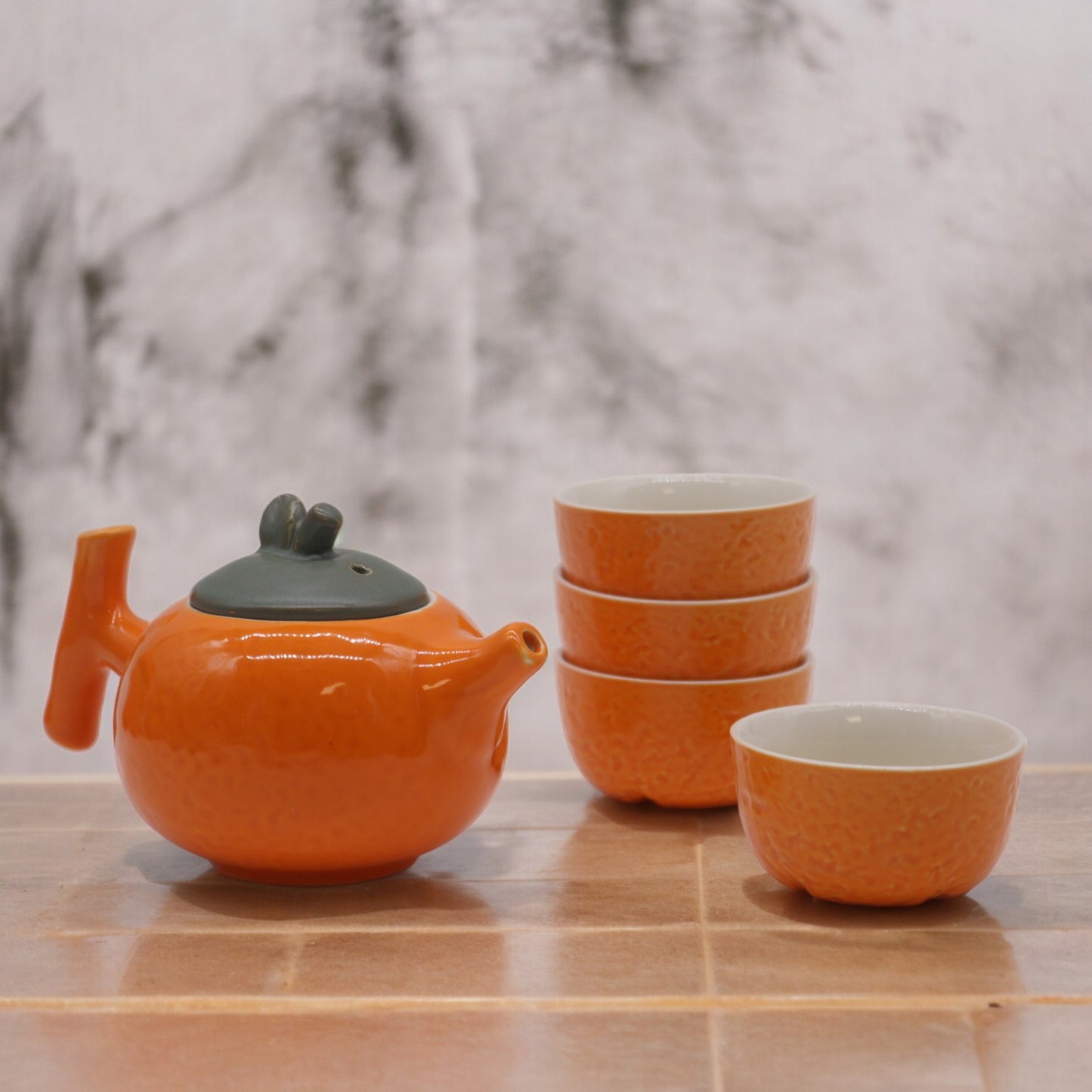 Teekannen-Set - Orange - Teekanne & vier Tassen