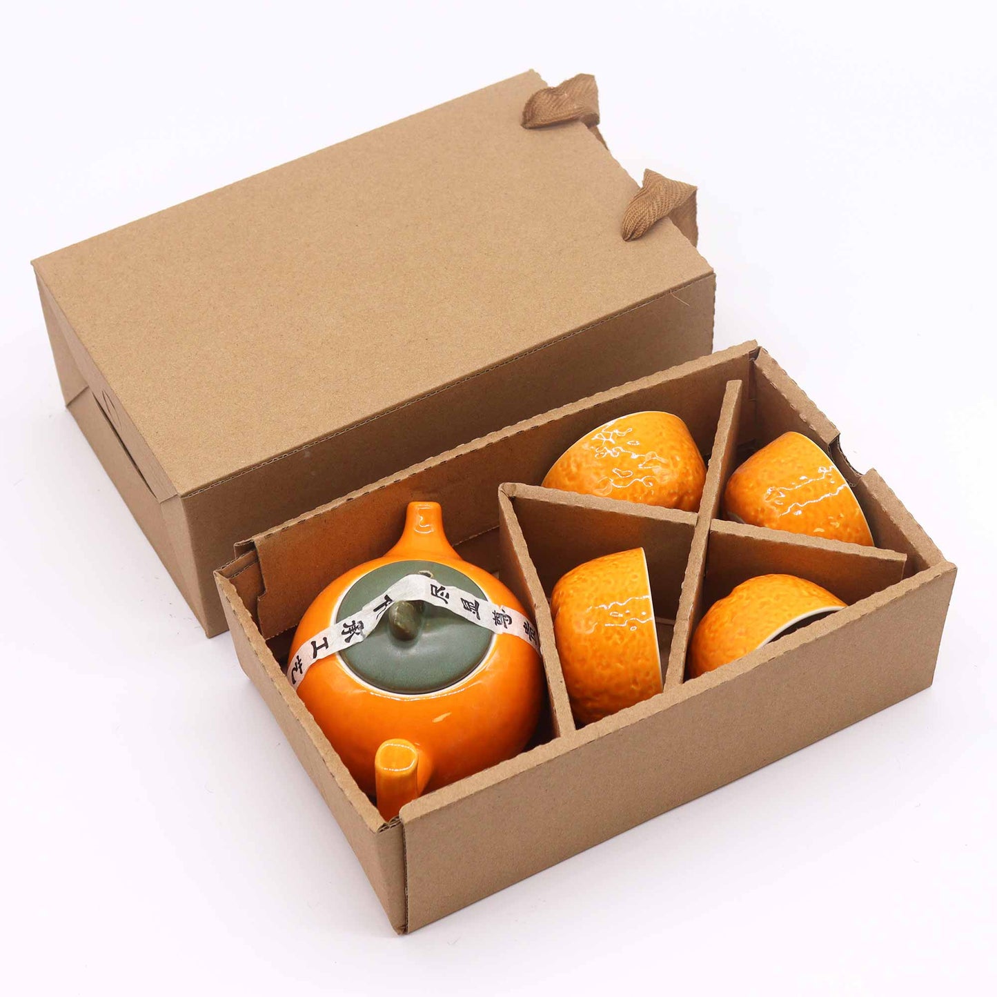 Teekannen-Set - Orange - Teekanne & vier Tassen