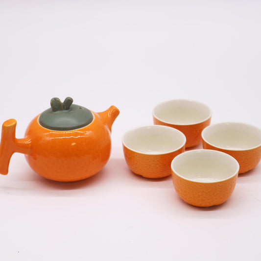 Service à thé - Orange - Théière et quatre tasses