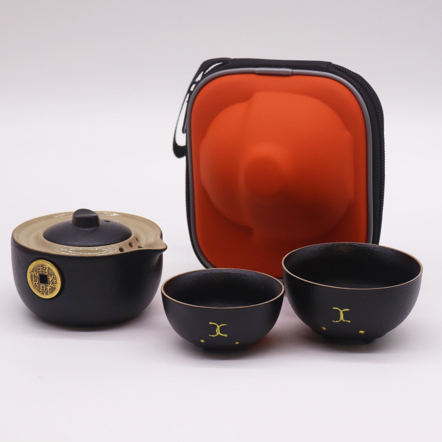Money Cat Teekannen-Set – Zwei Tassen und Reiseetui – Rot