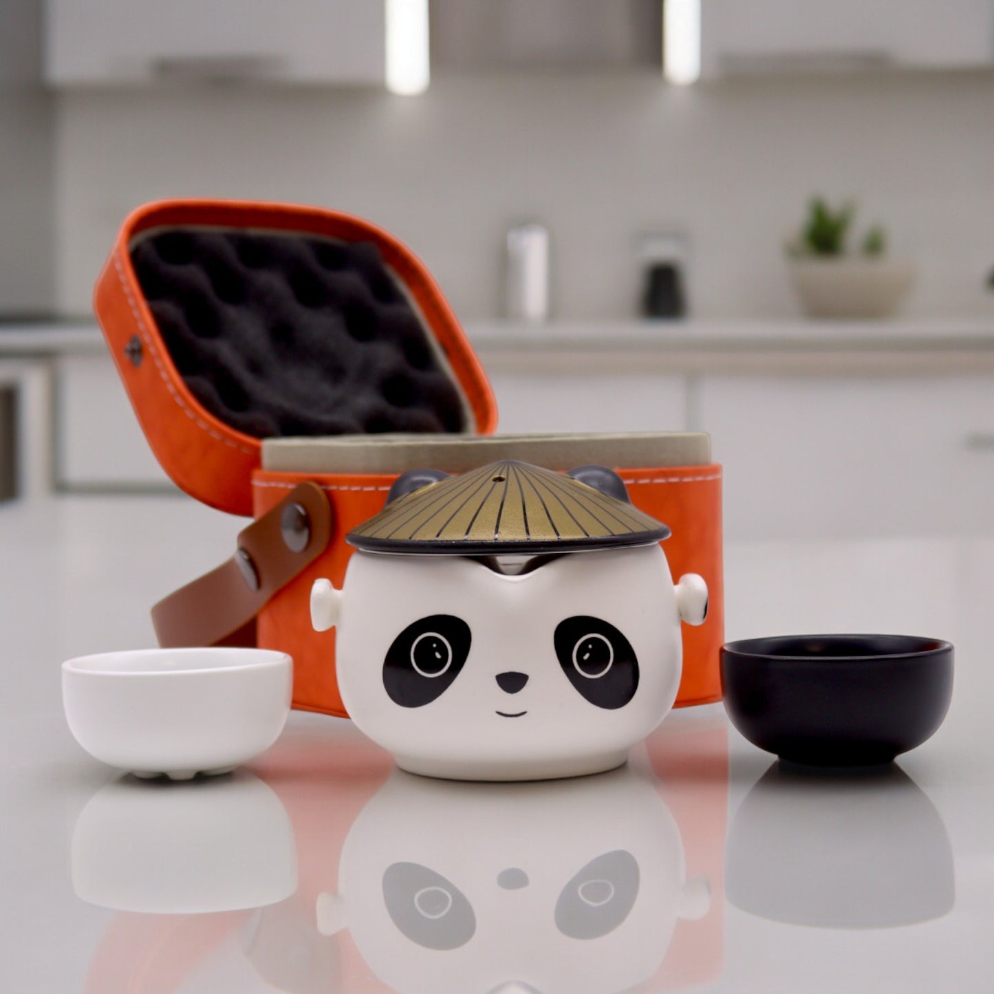 Panda-Teekannen-Set – Zwei Tassen und Reiseetui
