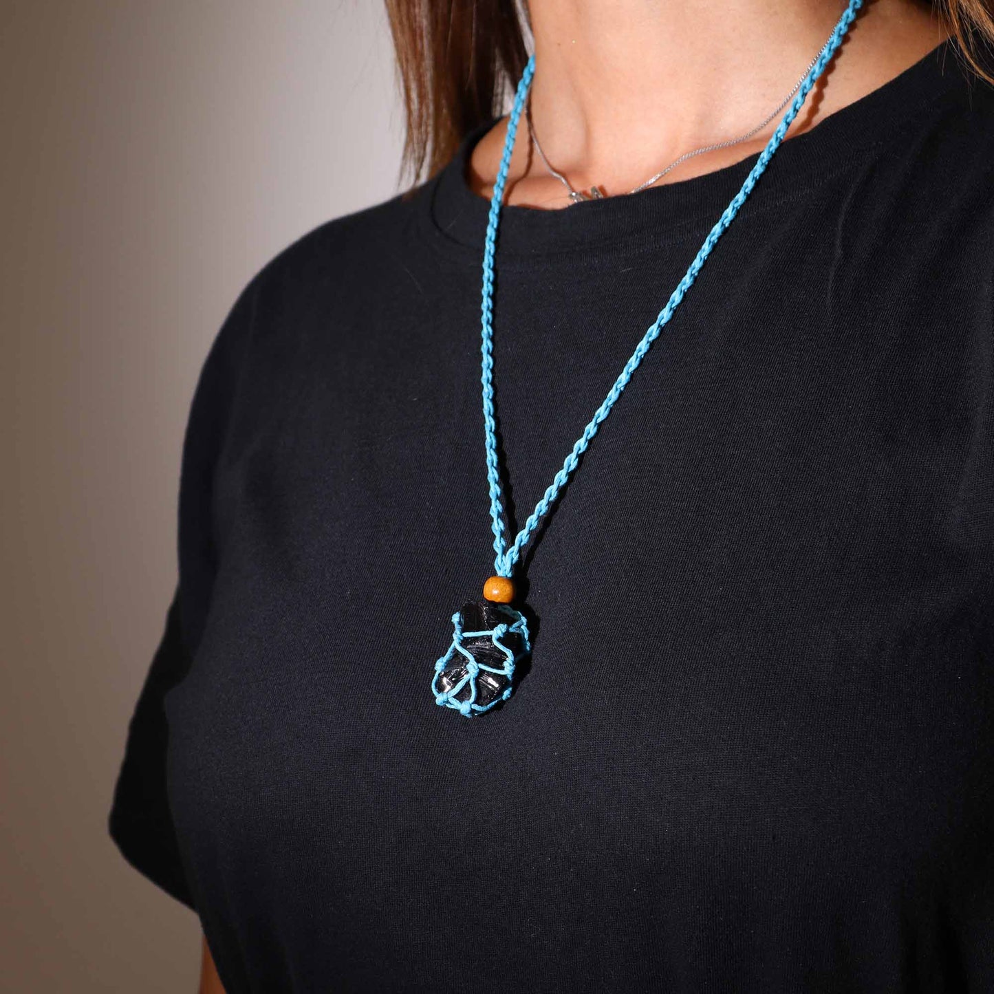 Collier en pierres précieuses 45 cm - Bleu