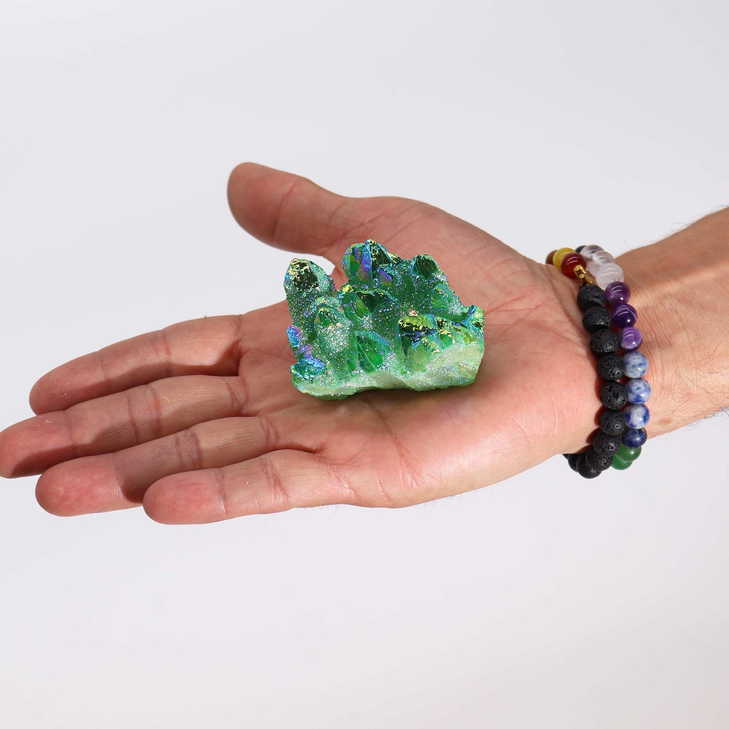 Quartz naturel moyennement amélioré - Quartz Aura Flamme Verte (environ 100-150 g 7-10 cm)