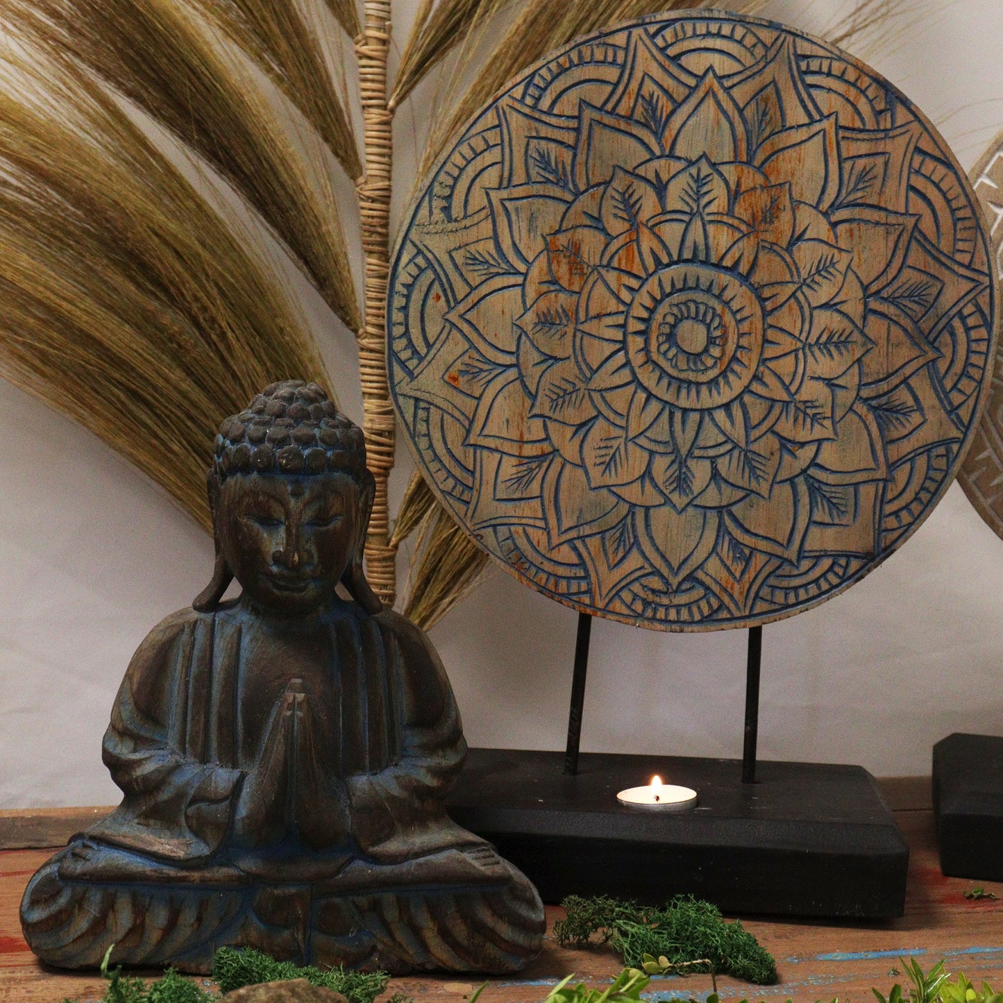 Buddha Feng Shui Set - Blumenmandala - Blau