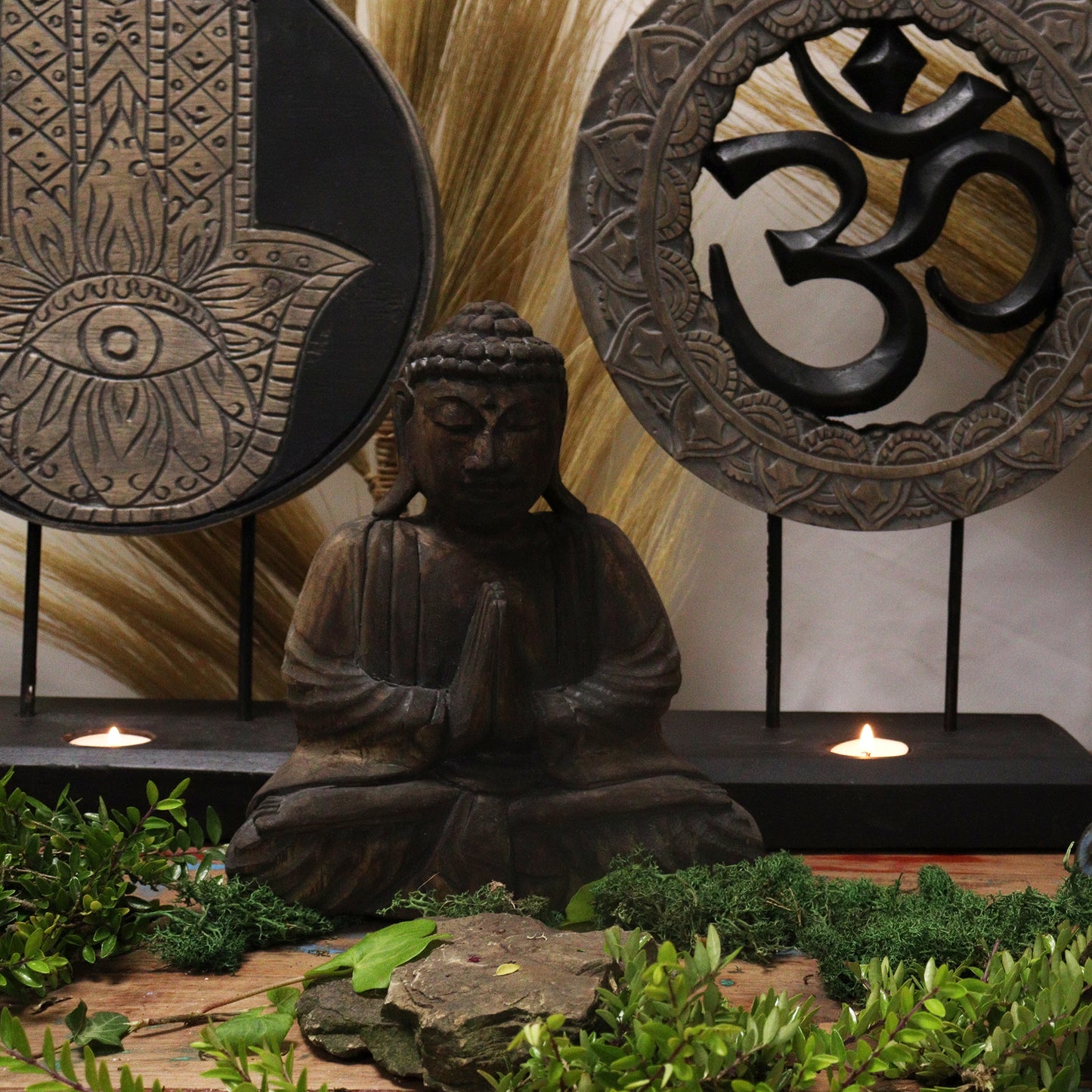 Buddha Feng Shui Set - Om - Grau und Schwarz