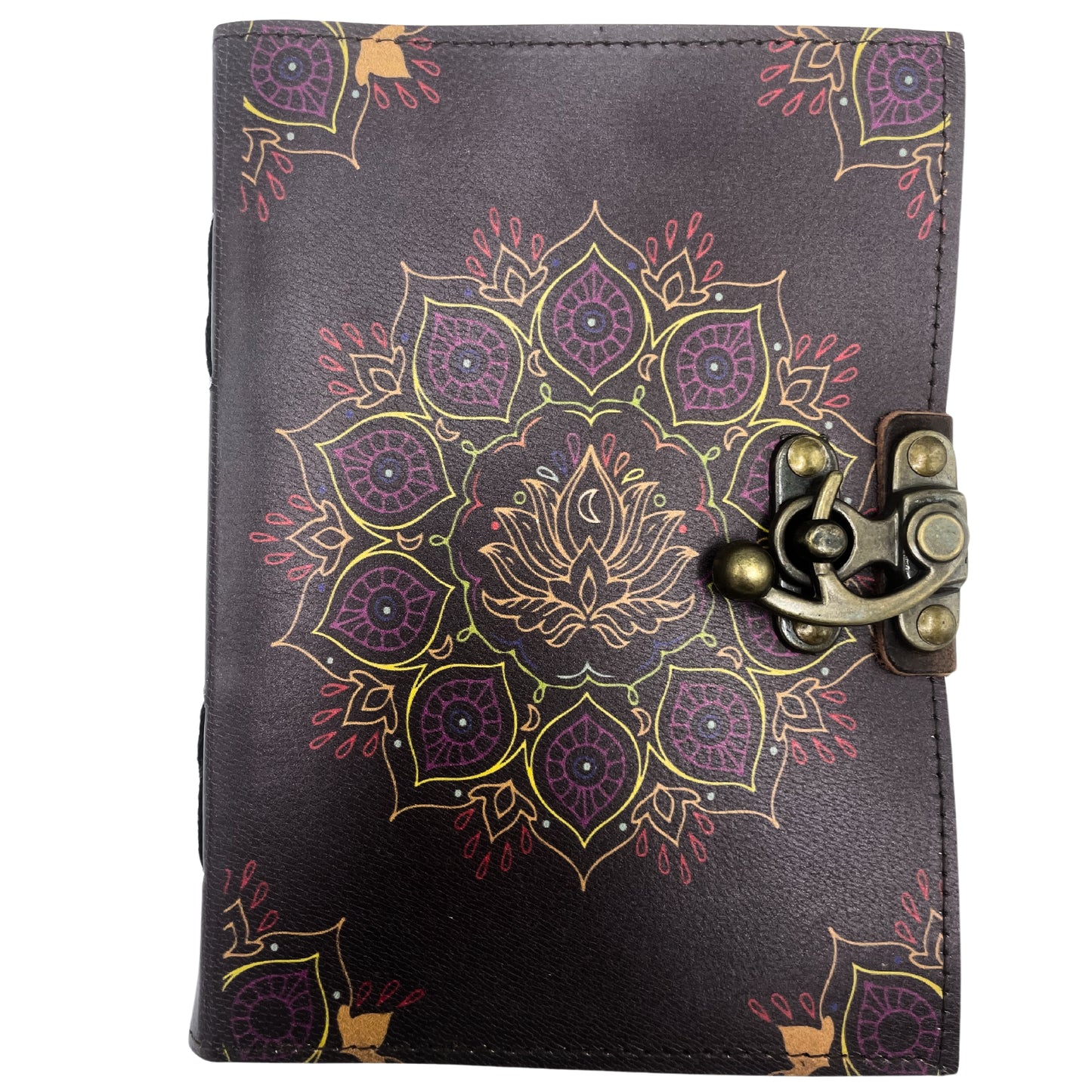 Carnet en cuir - Fleur de lotus - 12,5 x 17,5 cm