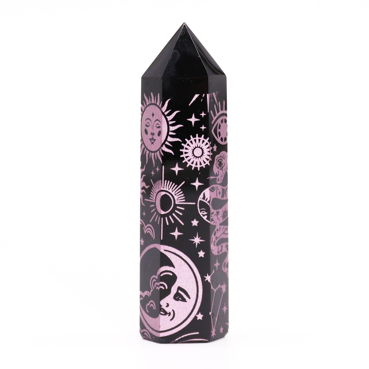 Schwarze Obsidianspitzen (ca. 60–70 g, 9 cm) – Mystische Geschichte – Rosa
