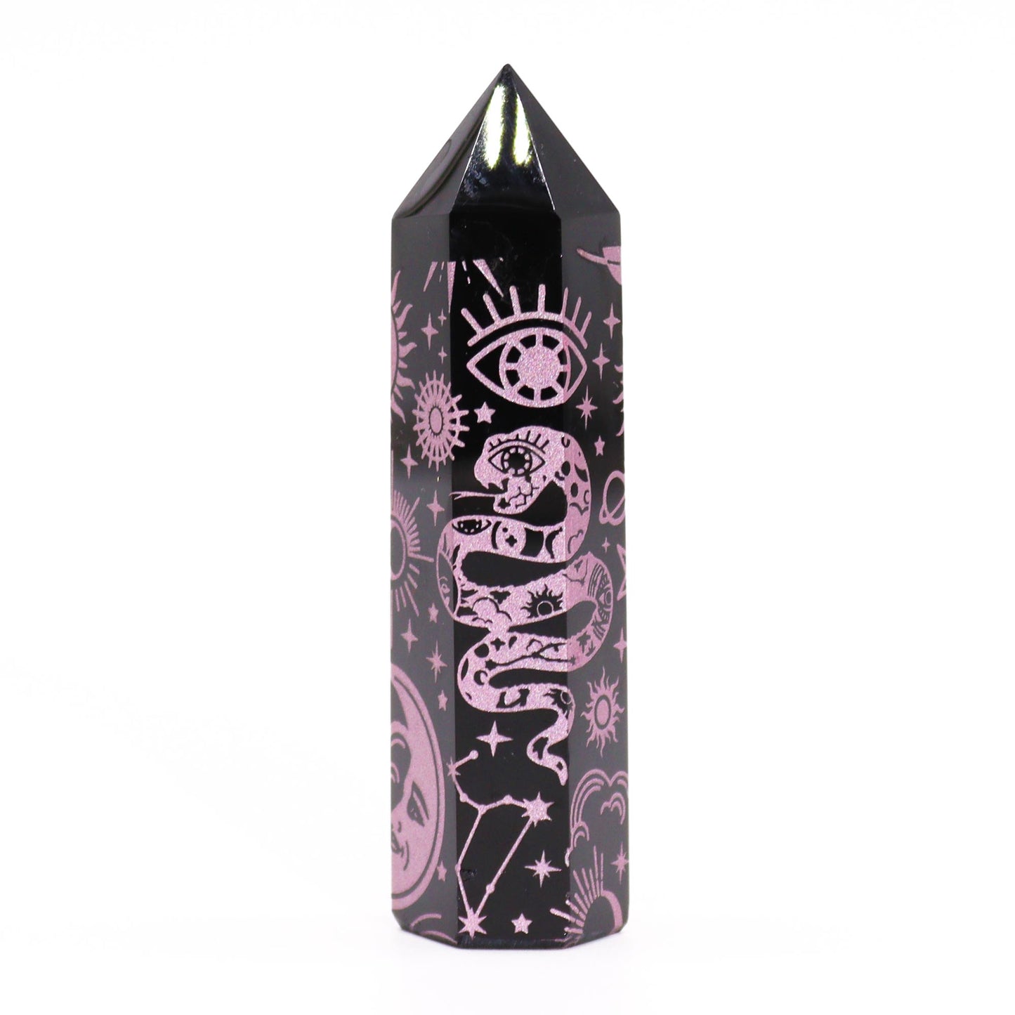 Schwarze Obsidianspitzen (ca. 60–70 g, 9 cm) – Mystische Geschichte – Rosa