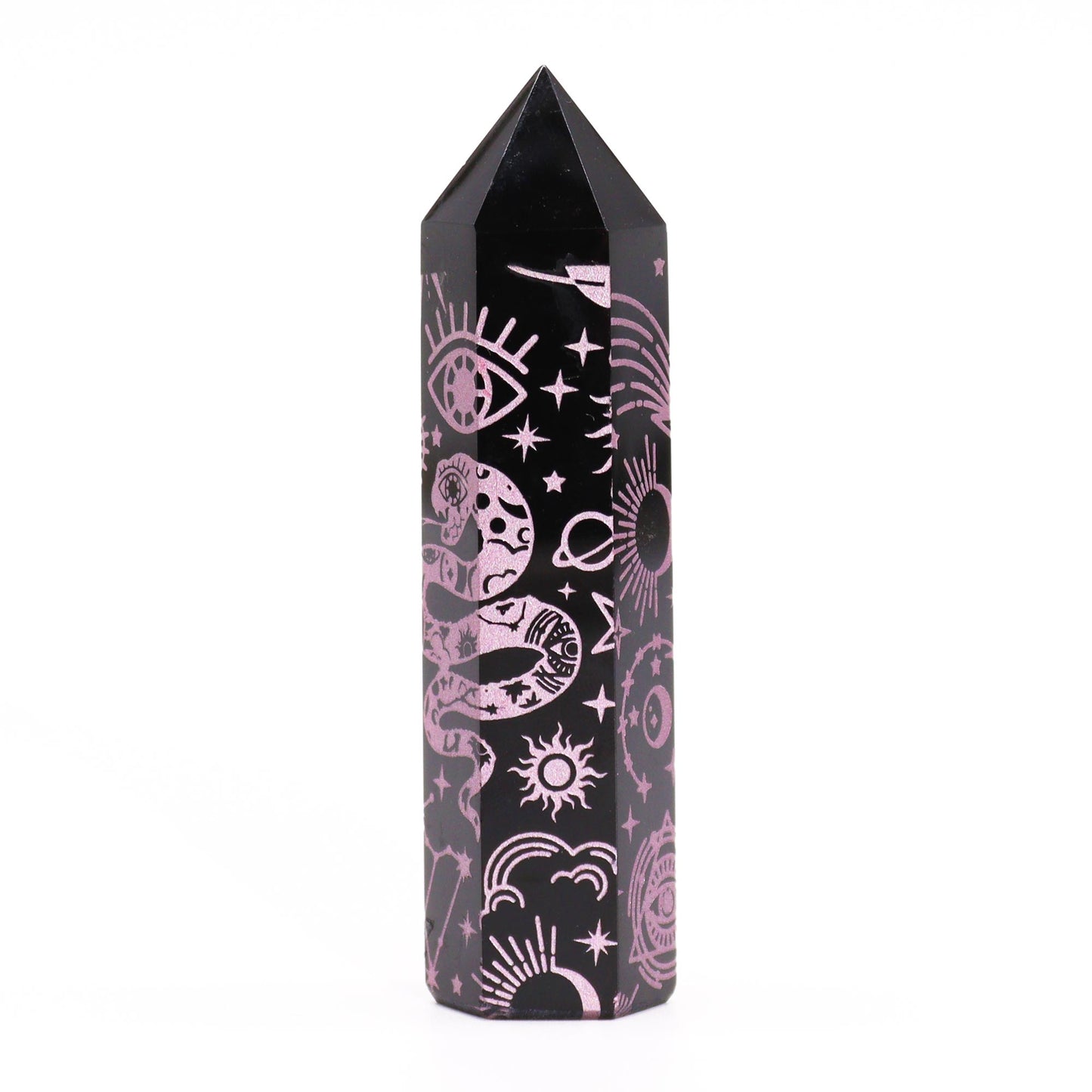 Schwarze Obsidianspitzen (ca. 60–70 g, 9 cm) – Mystische Geschichte – Rosa