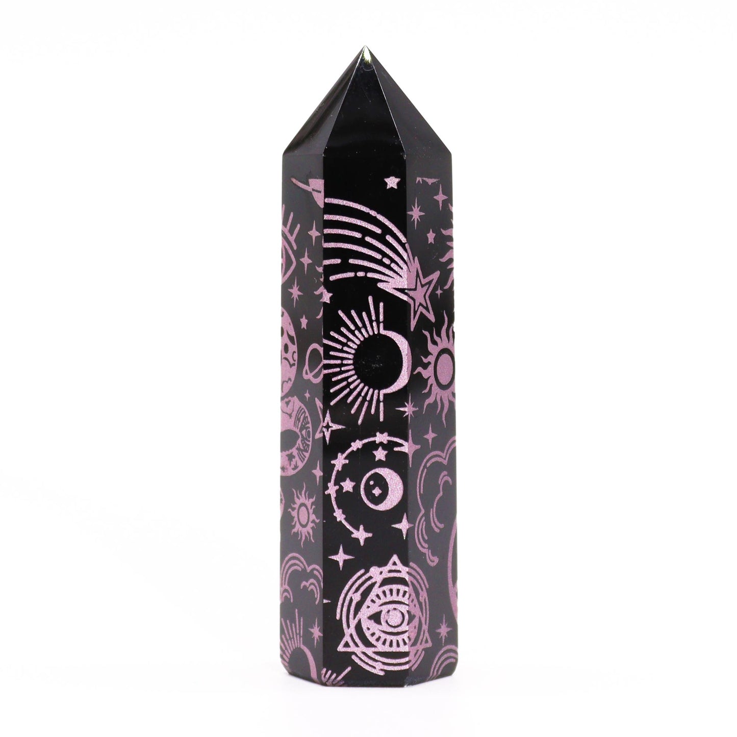 Schwarze Obsidianspitzen (ca. 60–70 g, 9 cm) – Mystische Geschichte – Rosa