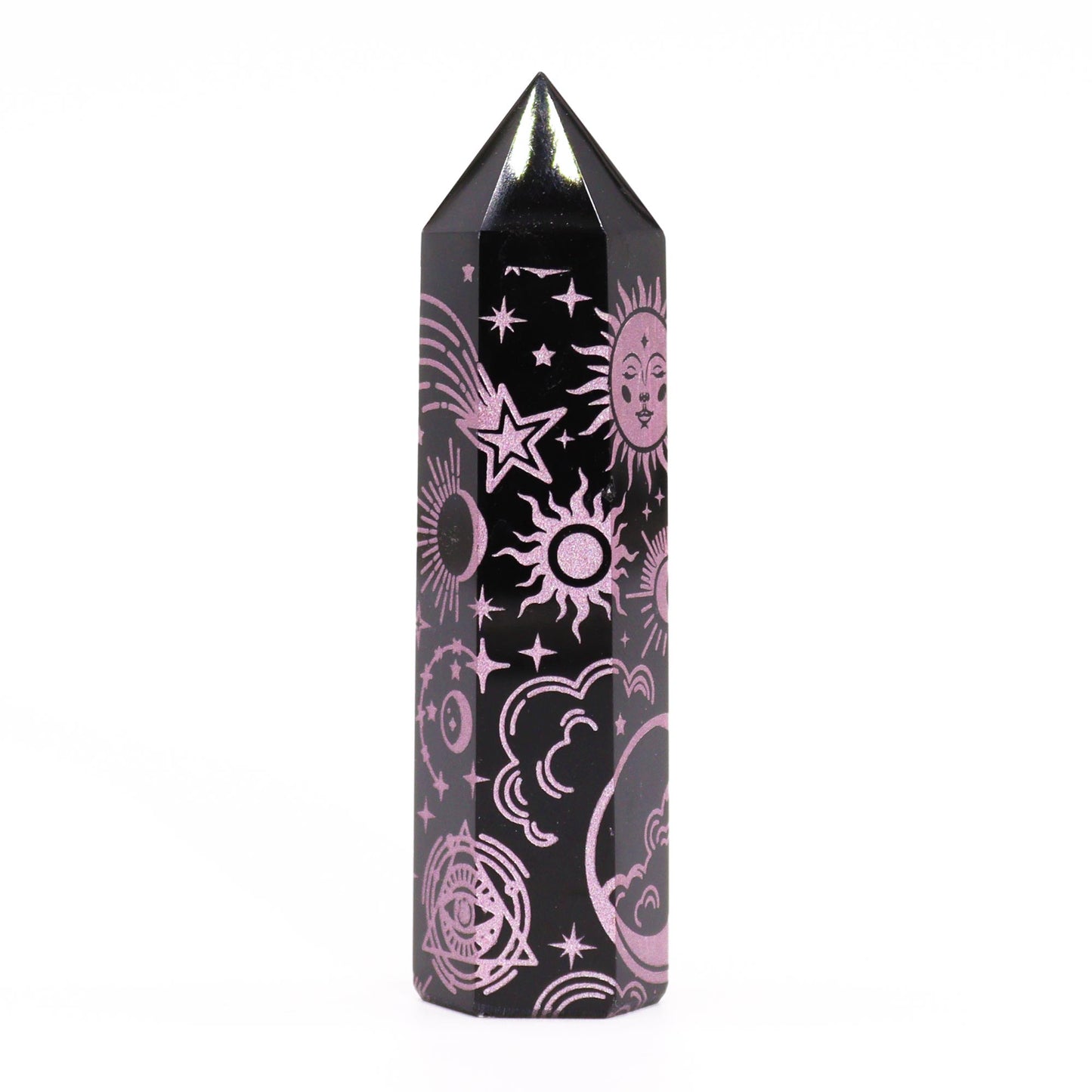 Schwarze Obsidianspitzen (ca. 60–70 g, 9 cm) – Mystische Geschichte – Rosa