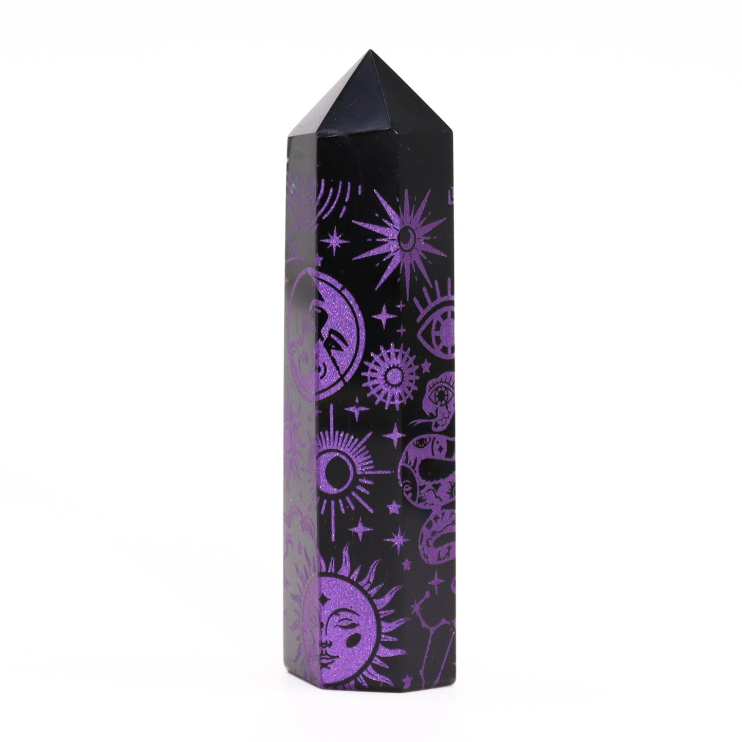 Schwarze Obsidianspitzen (ca. 60–70 g, 9 cm) – Mystische Geschichte – Dunkelviolett
