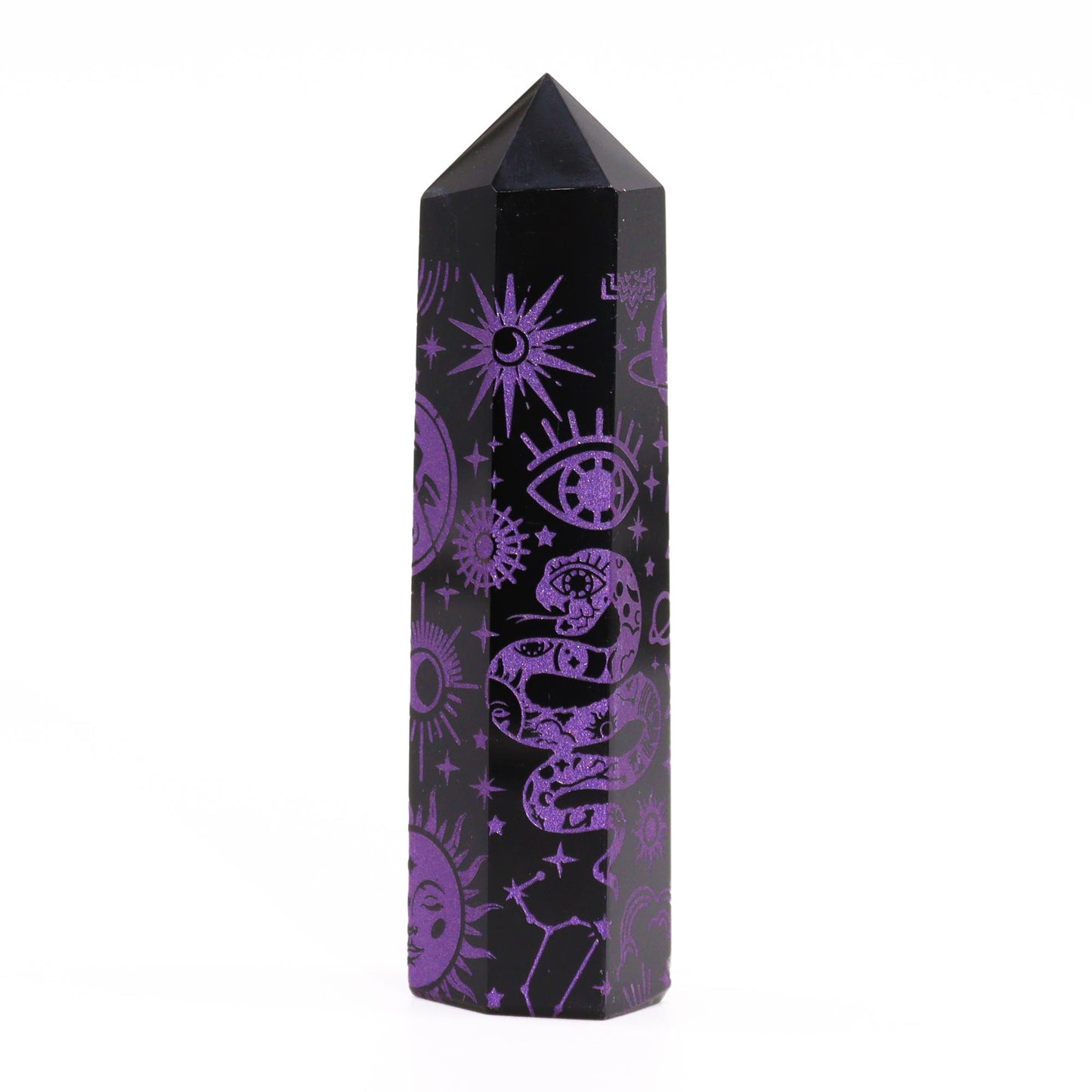 Schwarze Obsidianspitzen (ca. 60–70 g, 9 cm) – Mystische Geschichte – Dunkelviolett