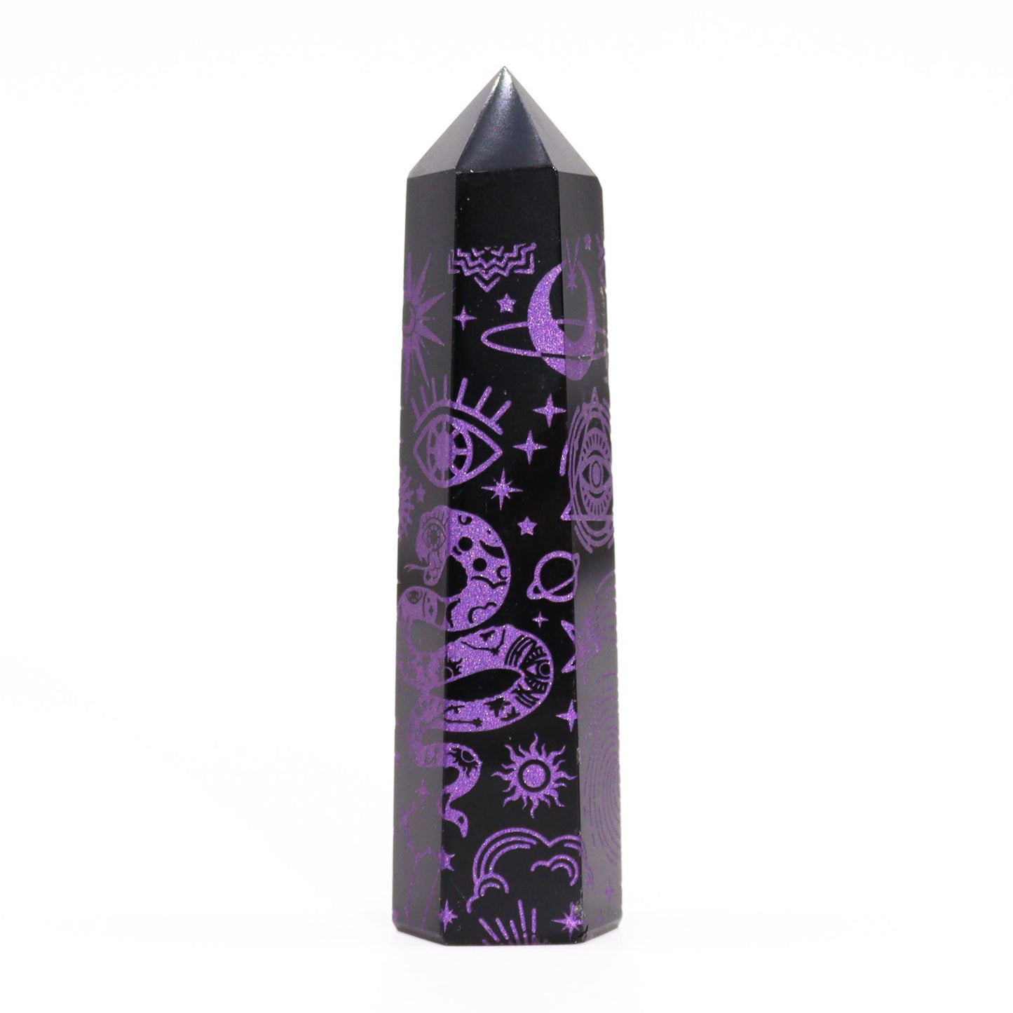 Schwarze Obsidianspitzen (ca. 60–70 g, 9 cm) – Mystische Geschichte – Dunkelviolett