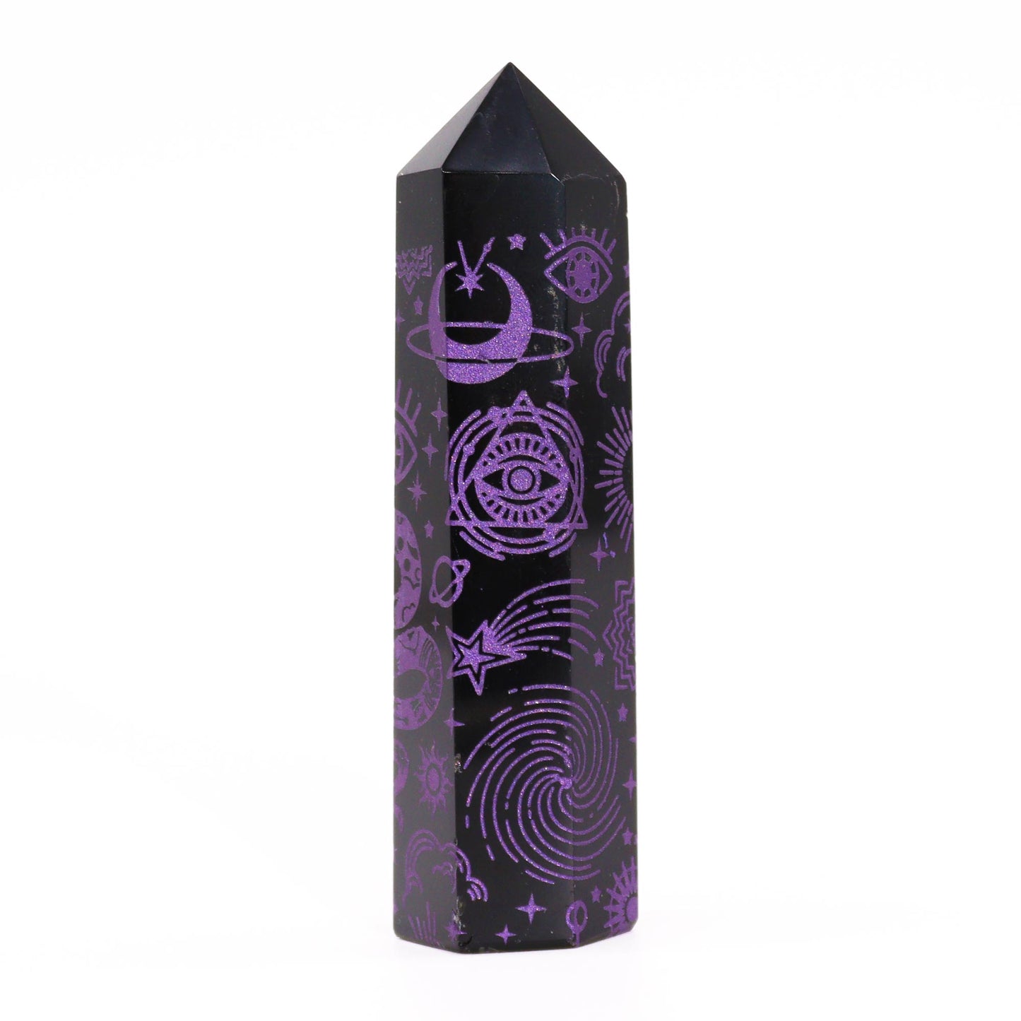 Schwarze Obsidianspitzen (ca. 60–70 g, 9 cm) – Mystische Geschichte – Dunkelviolett